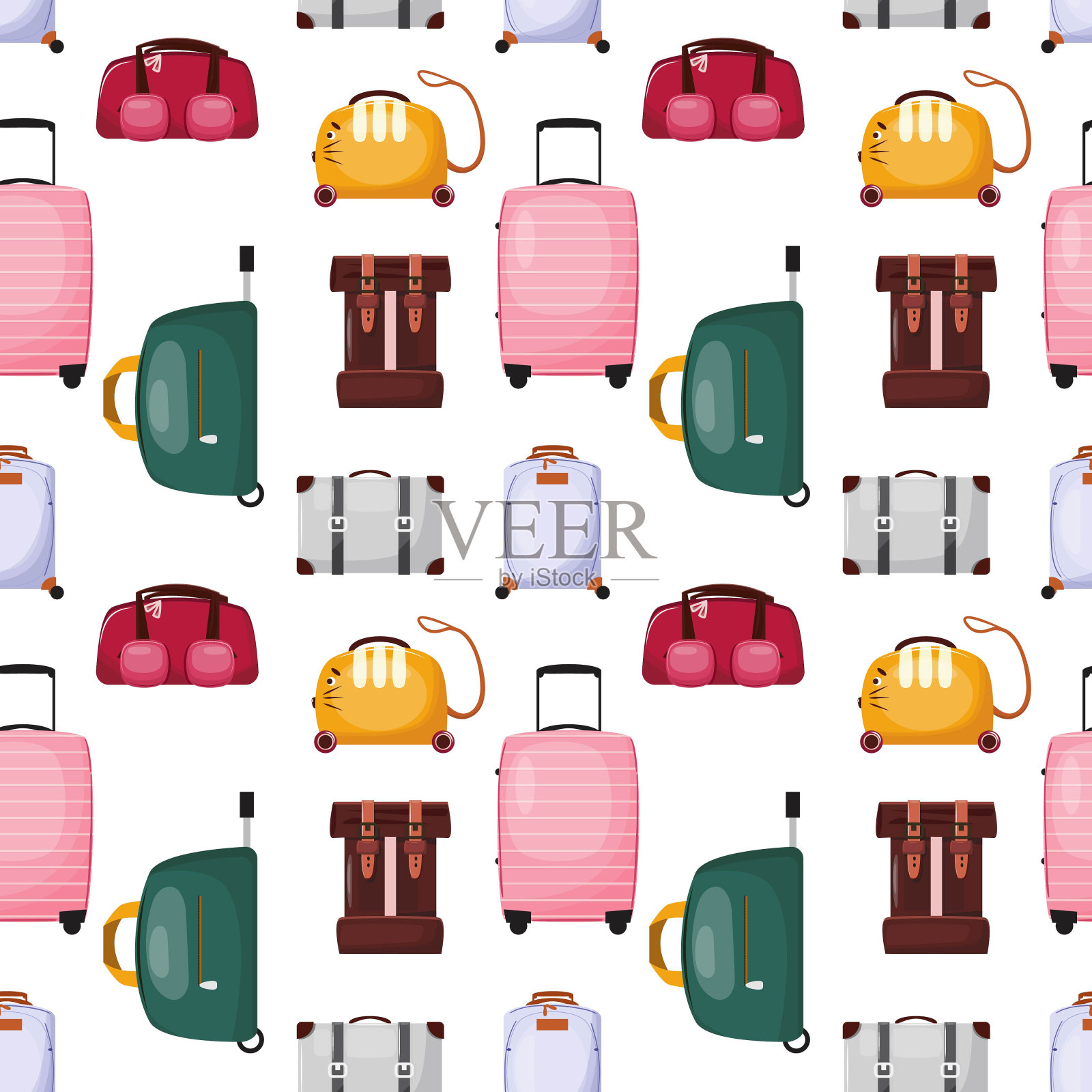 无缝的图案与包，背包和手提箱旅行。旅行配件。插画图片素材