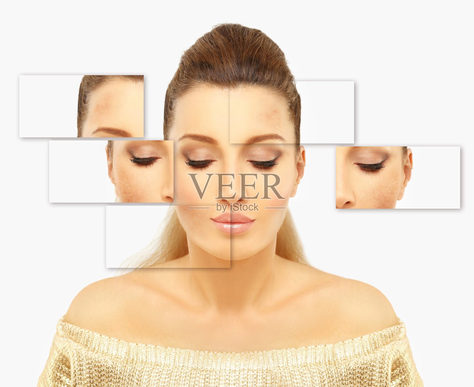 黑斑，雀斑，色素沉着(黄褐斑或黄褐斑)，概念-皮肤提亮，皮肤美白，果酸，AHA，皮肤提亮照片摄影图片