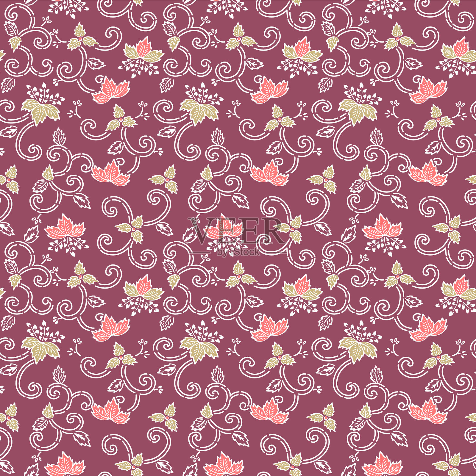 日本花图案叶卷曲矢量无缝模式插画图片素材