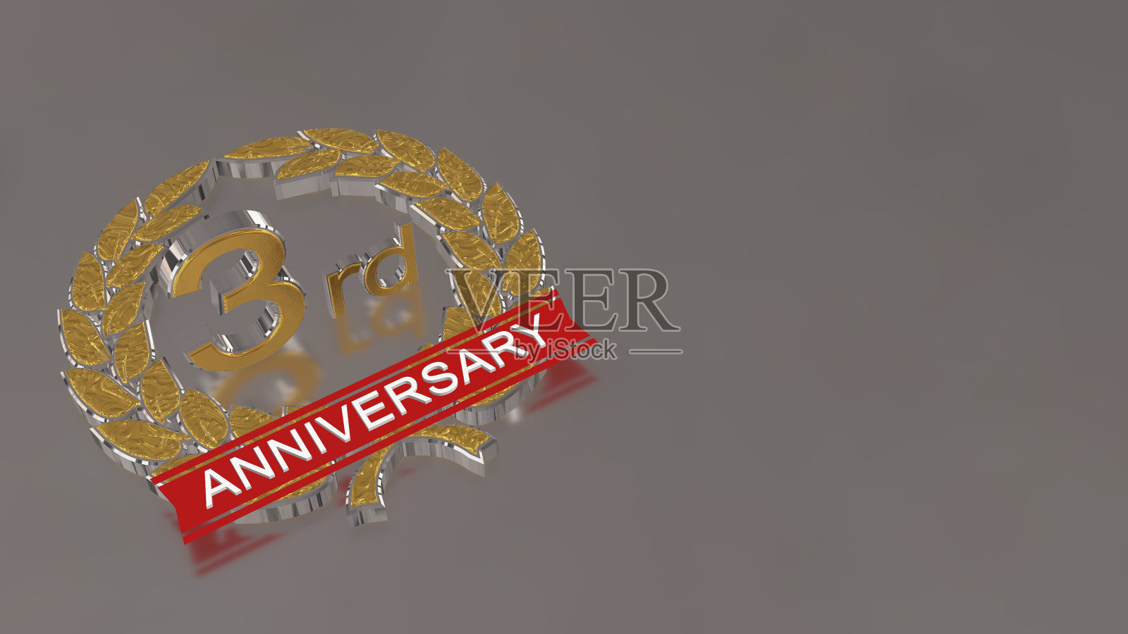 三周年庆典背景。3D金色数字弯曲丝带照片摄影图片