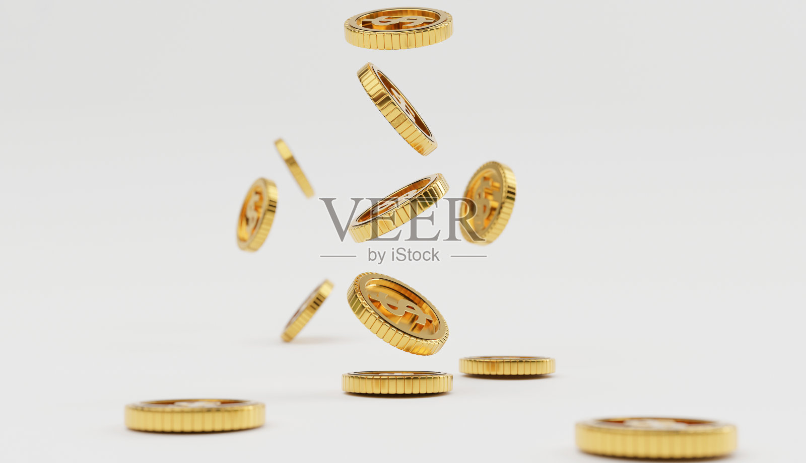 隔离美元金币落在白色地板背景投资和储蓄概念的3d渲染。照片摄影图片