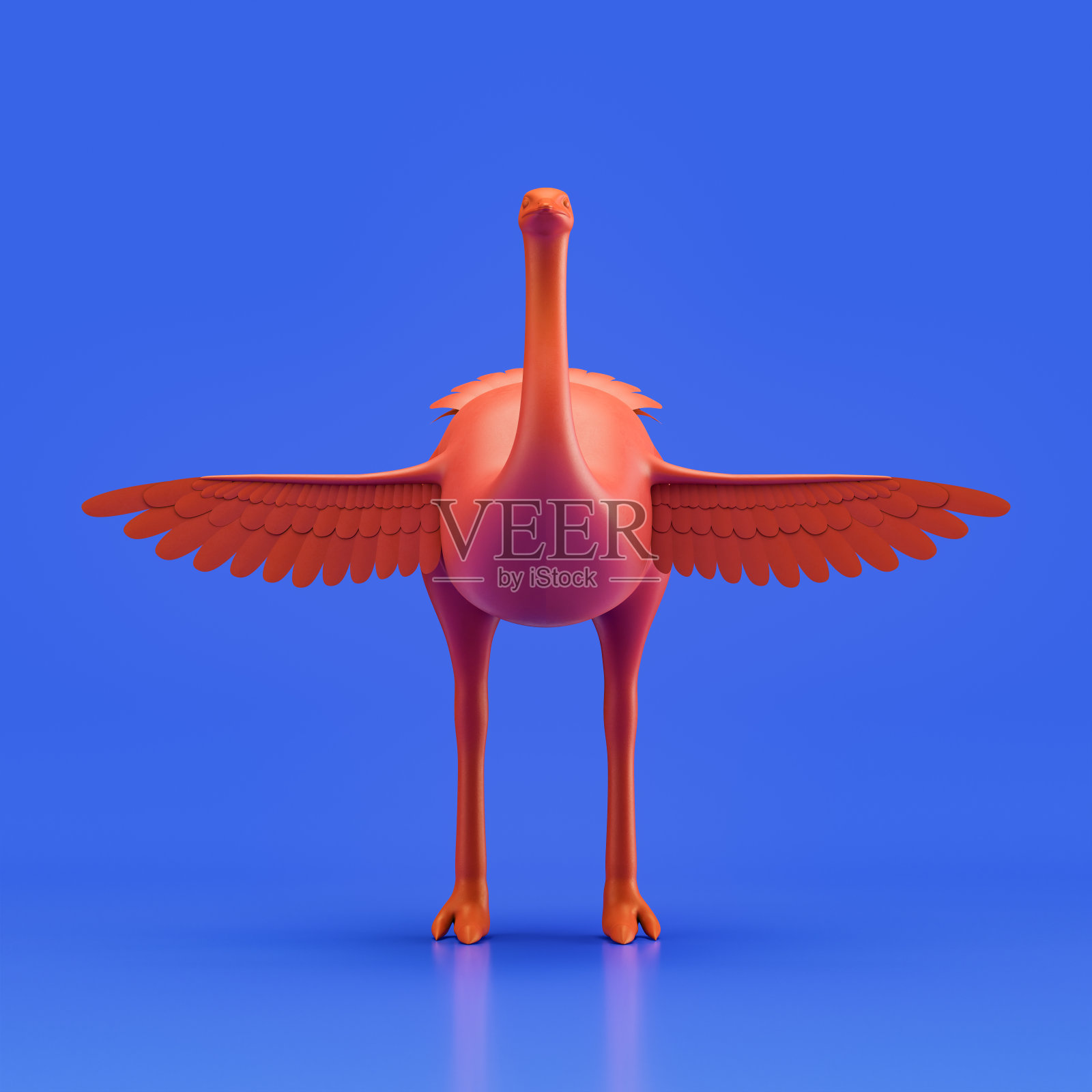 鸵鸟单色单色鸟制成的红色塑料，单鸟从正面看，动物，3d渲染照片摄影图片