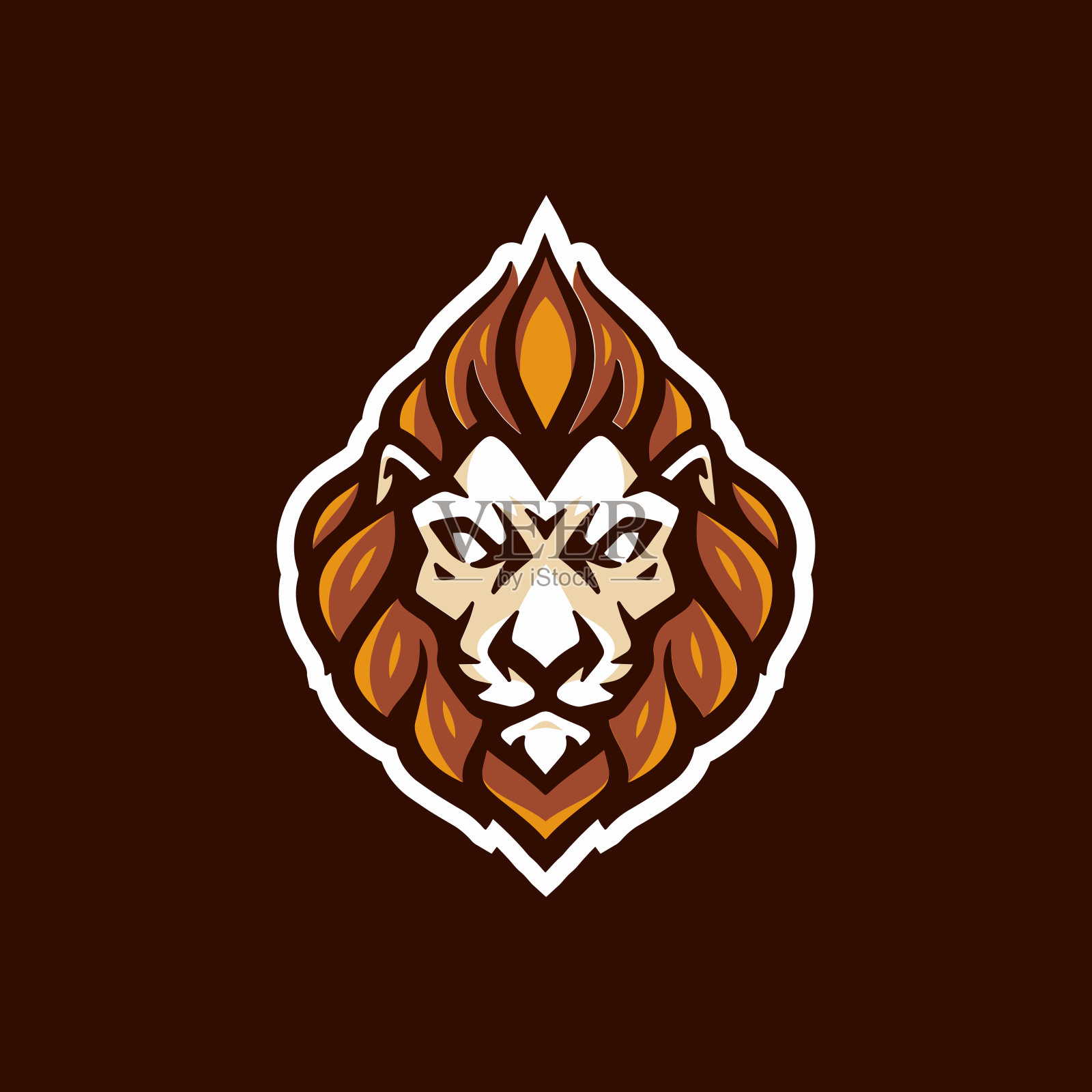 狰狞的狮子头吉祥物标志设计。卡通狮子头图标说明设计元素图片