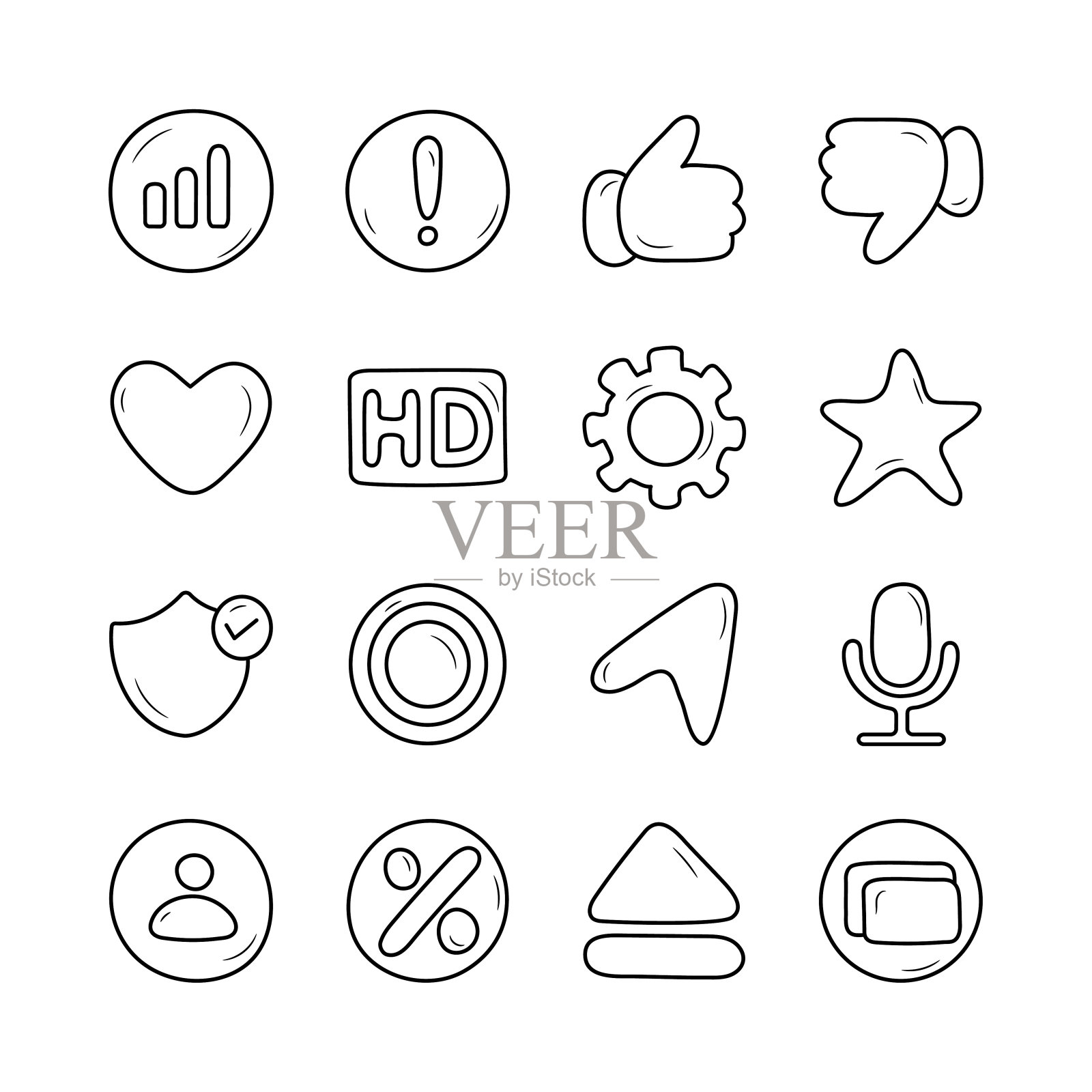 媒体控制矢量手绘轮廓图标风格的插图。组1图标素材