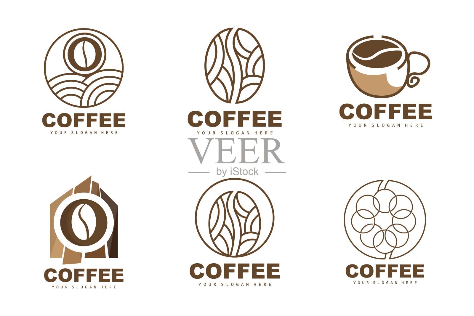 咖啡豆饮料标志设计在棕色矢量插图插画图片素材