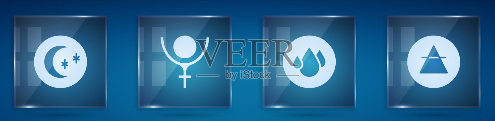 集月亮和星星象征冥王星水滴和图标素材