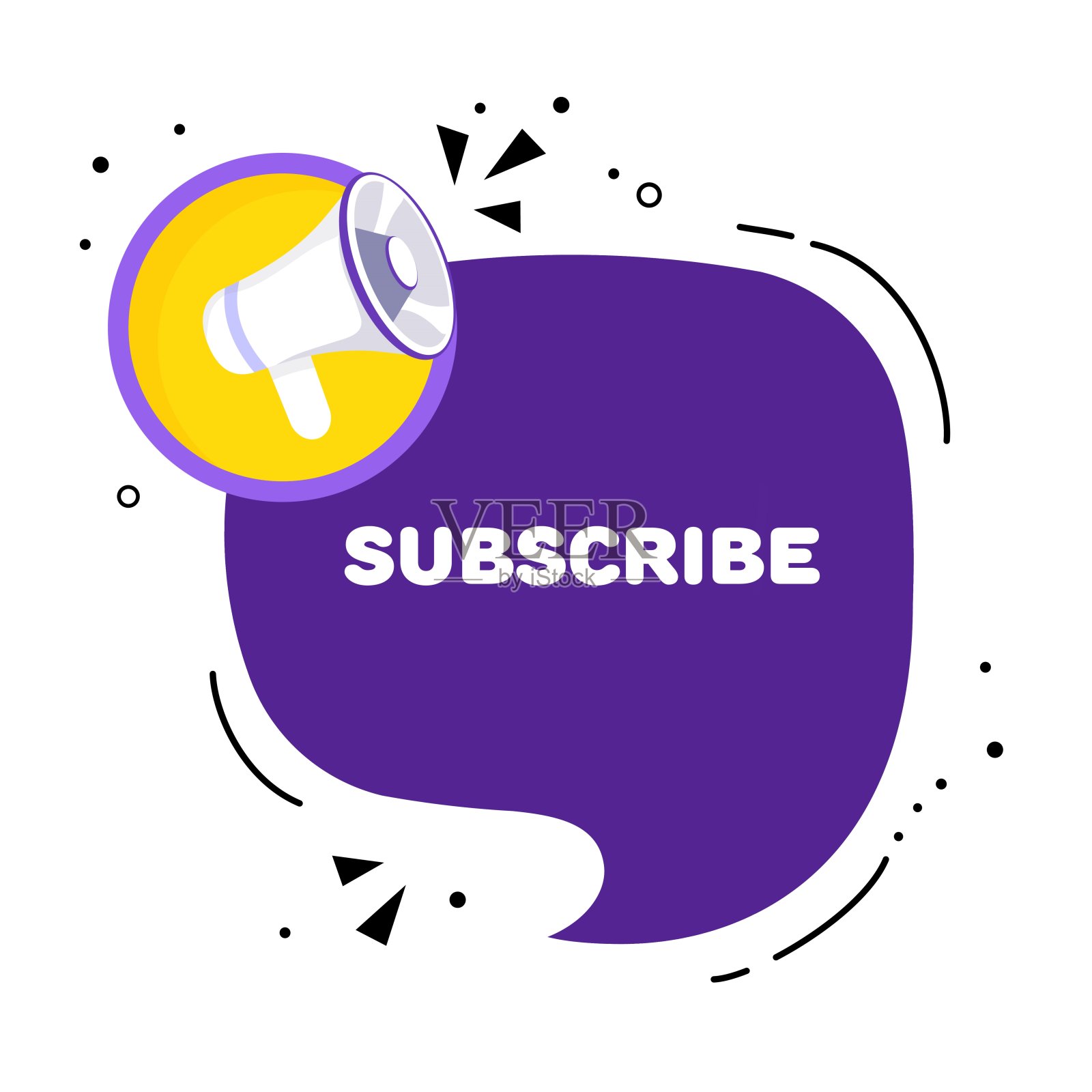 带有订阅文本的语音气泡。用扩音器讲话。波普艺术风格。矢量线图标的业务和广告插画图片素材