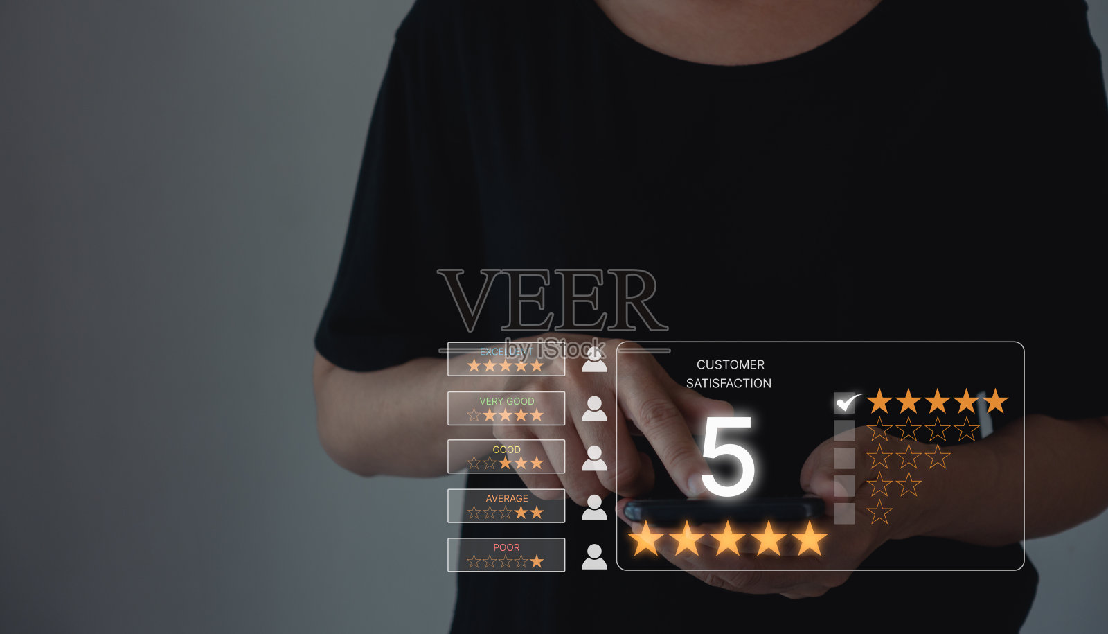 客户评价满意度反馈调查概念，用户在网上应用对服务体验进行评分，客户可以评价服务质量，从而对企业的声誉进行排名。照片摄影图片