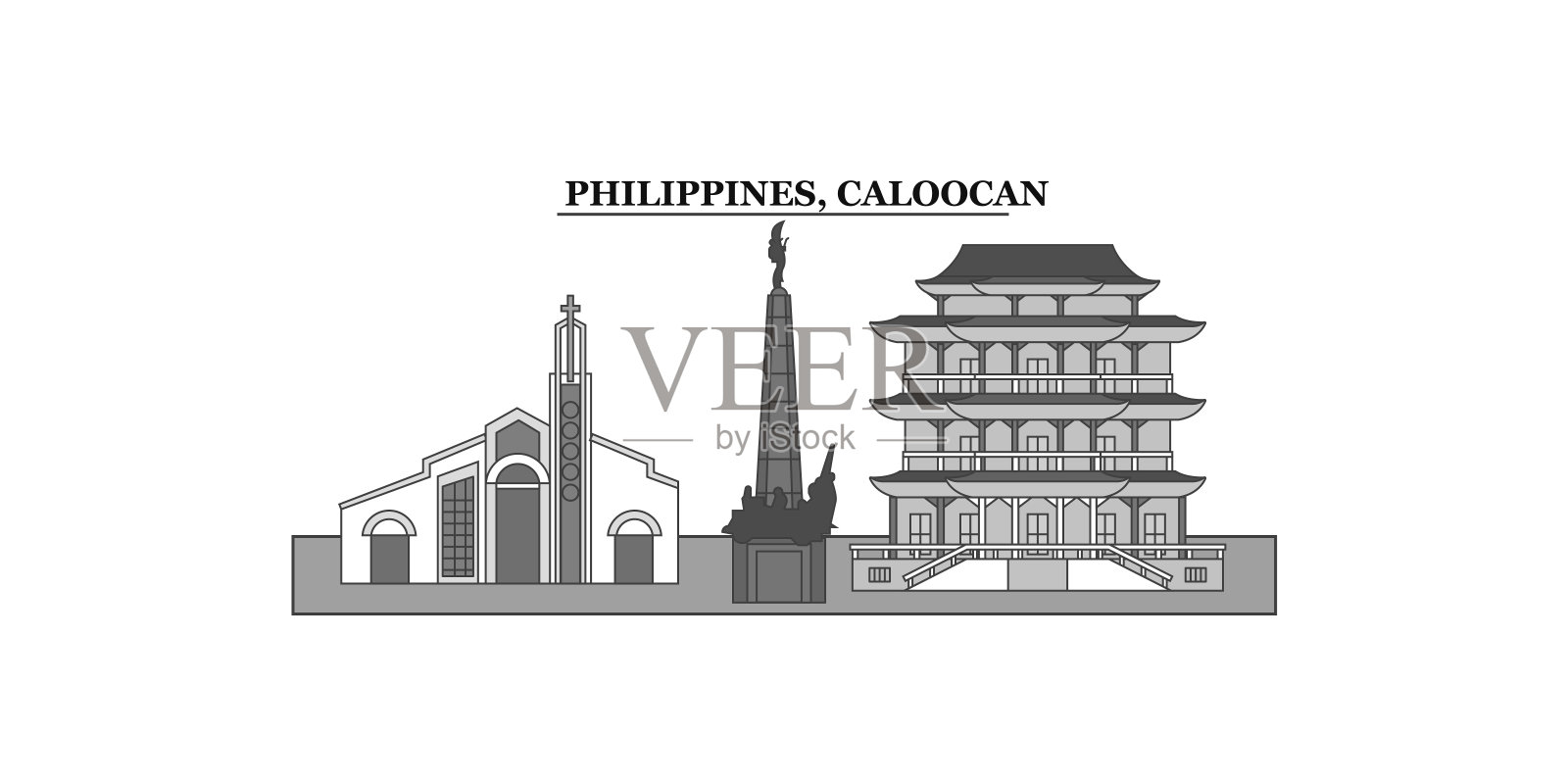 菲律宾，加洛加岛城市天际线孤立矢量插图，图标插画图片素材