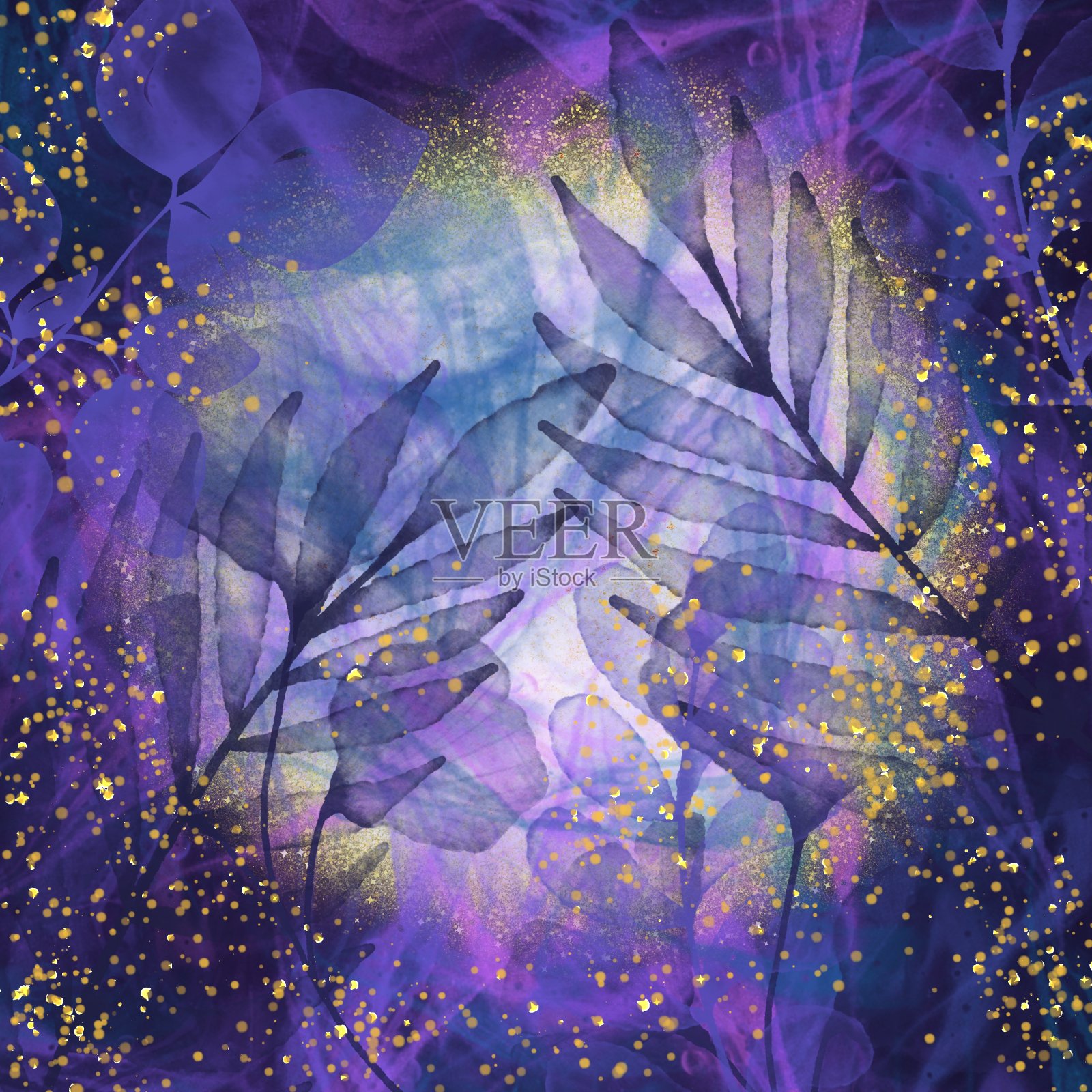 花卉排列与树叶背景设计。深色背景上的花卉设计插画图片素材