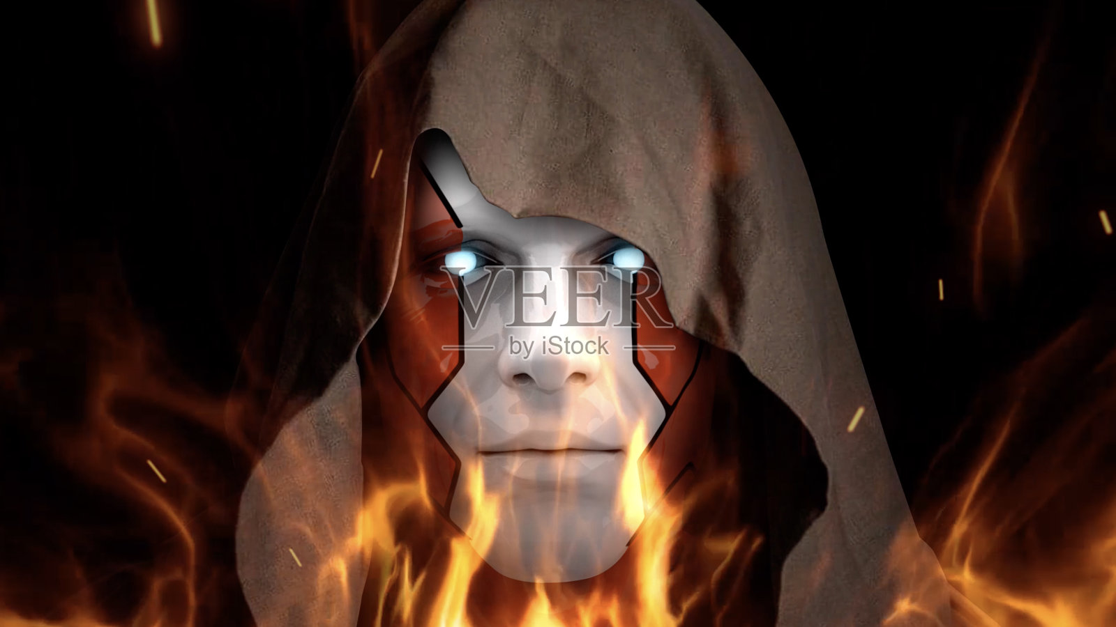 隐藏在火中的生化人照片摄影图片