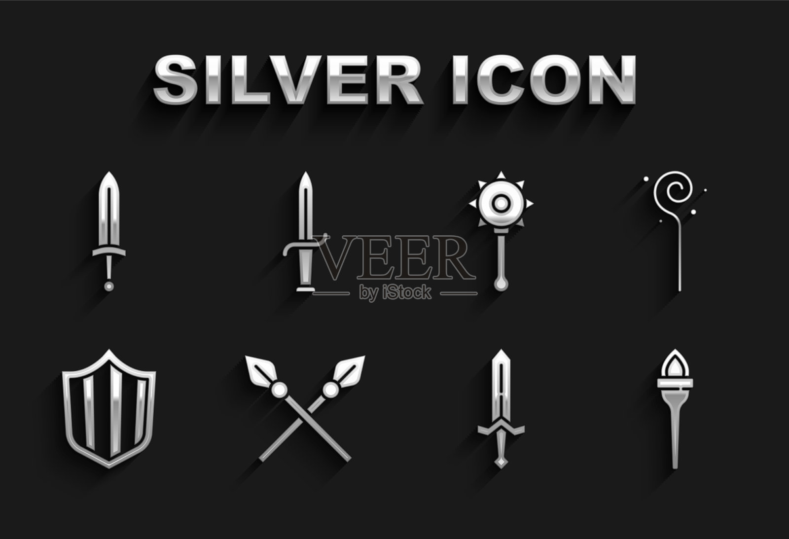 设定交叉中世纪长矛魔法杖火把图标素材