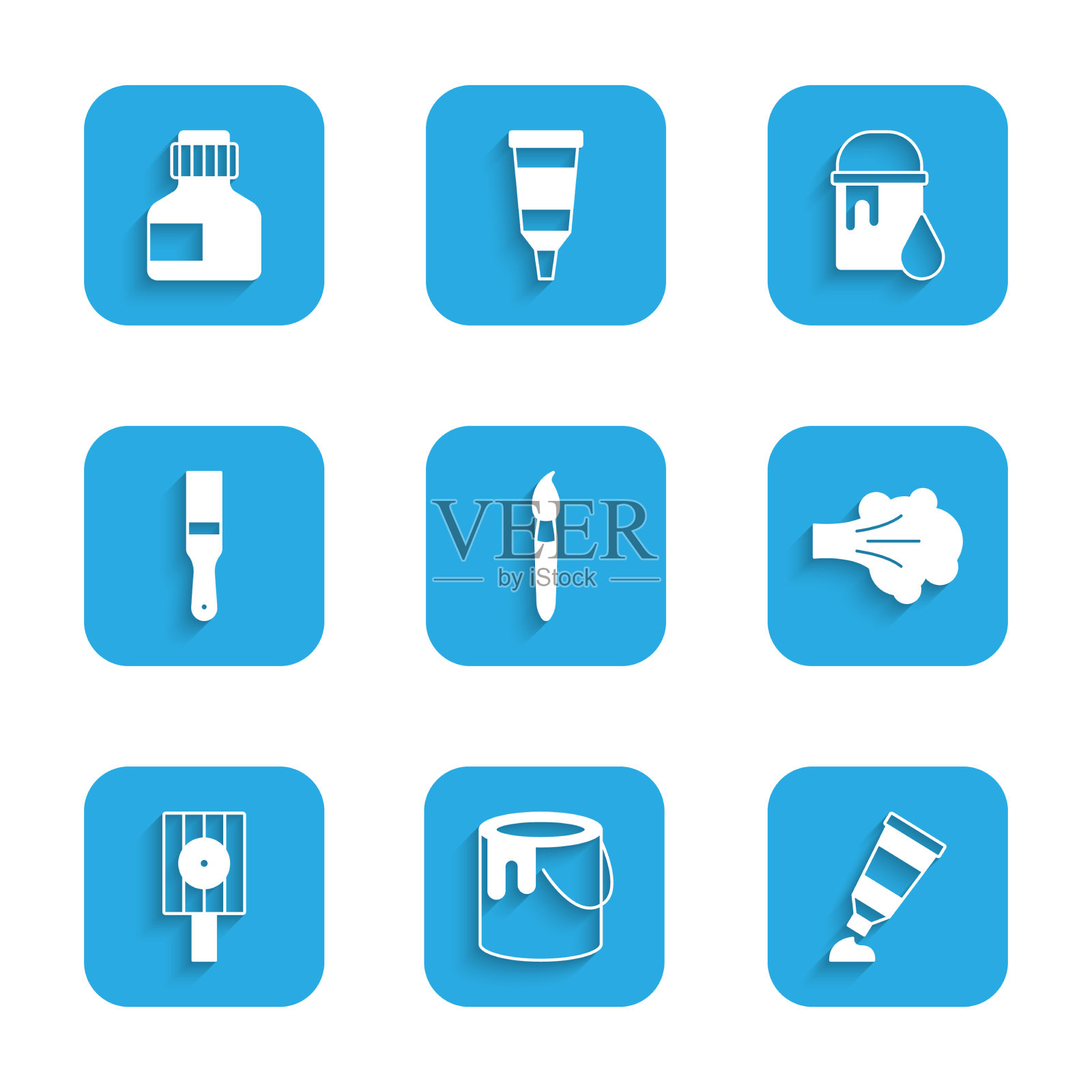 设置油漆刷桶管与油漆调色板图标素材