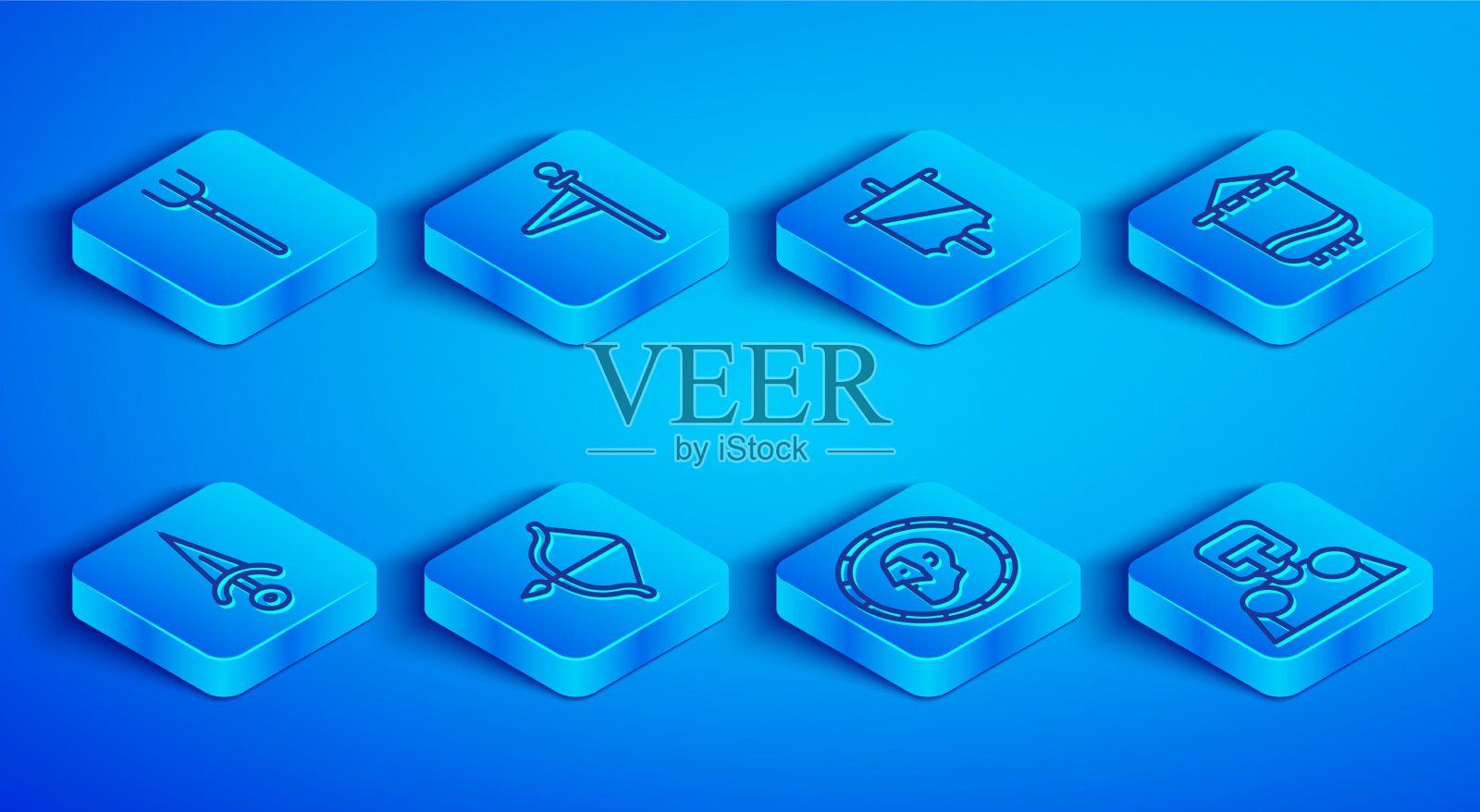 集线花园干草叉中世纪旗帜弓和图标素材