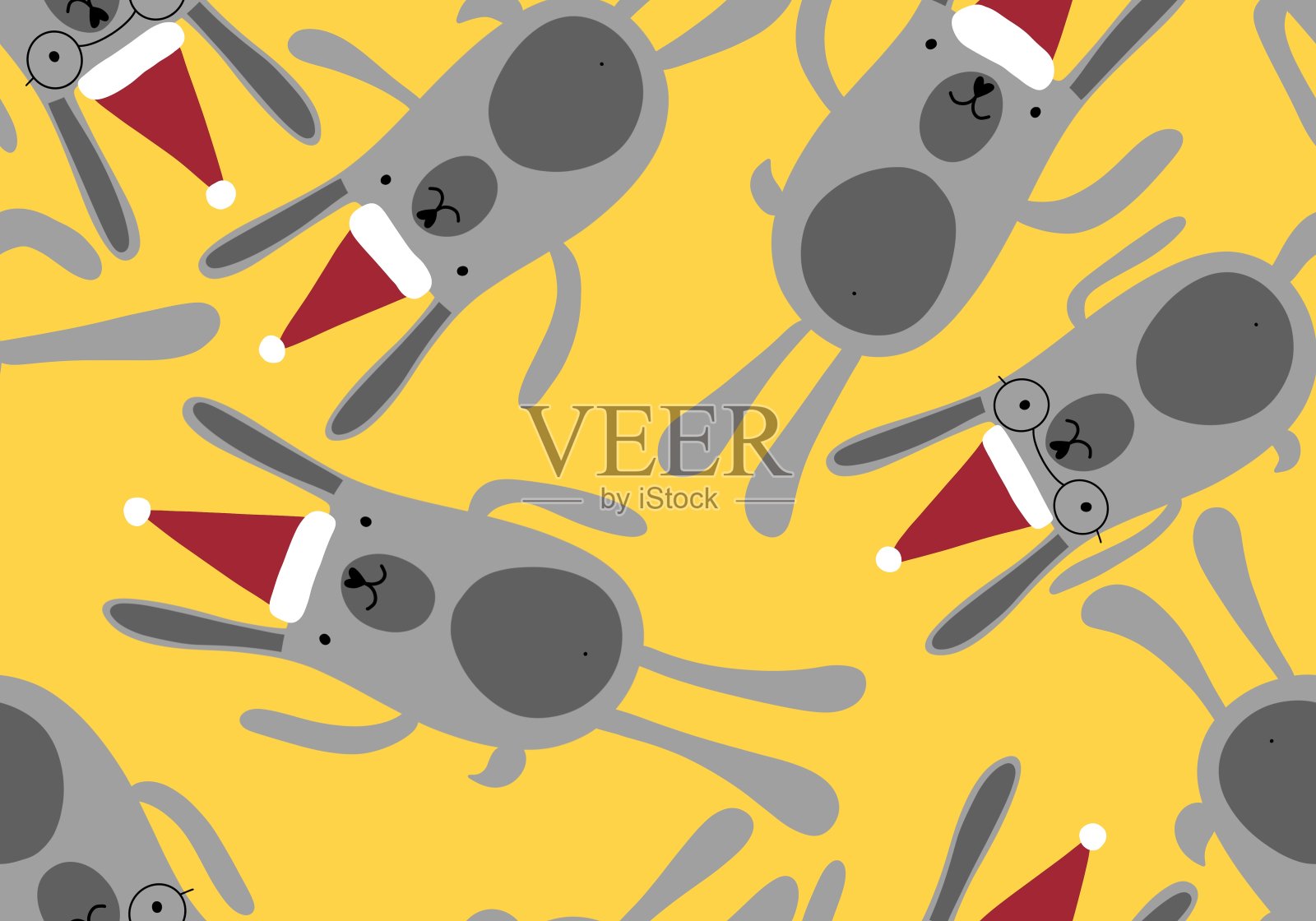 用于织物、纺织品、包装和亚麻布的卡通兔子无缝图案插画图片素材