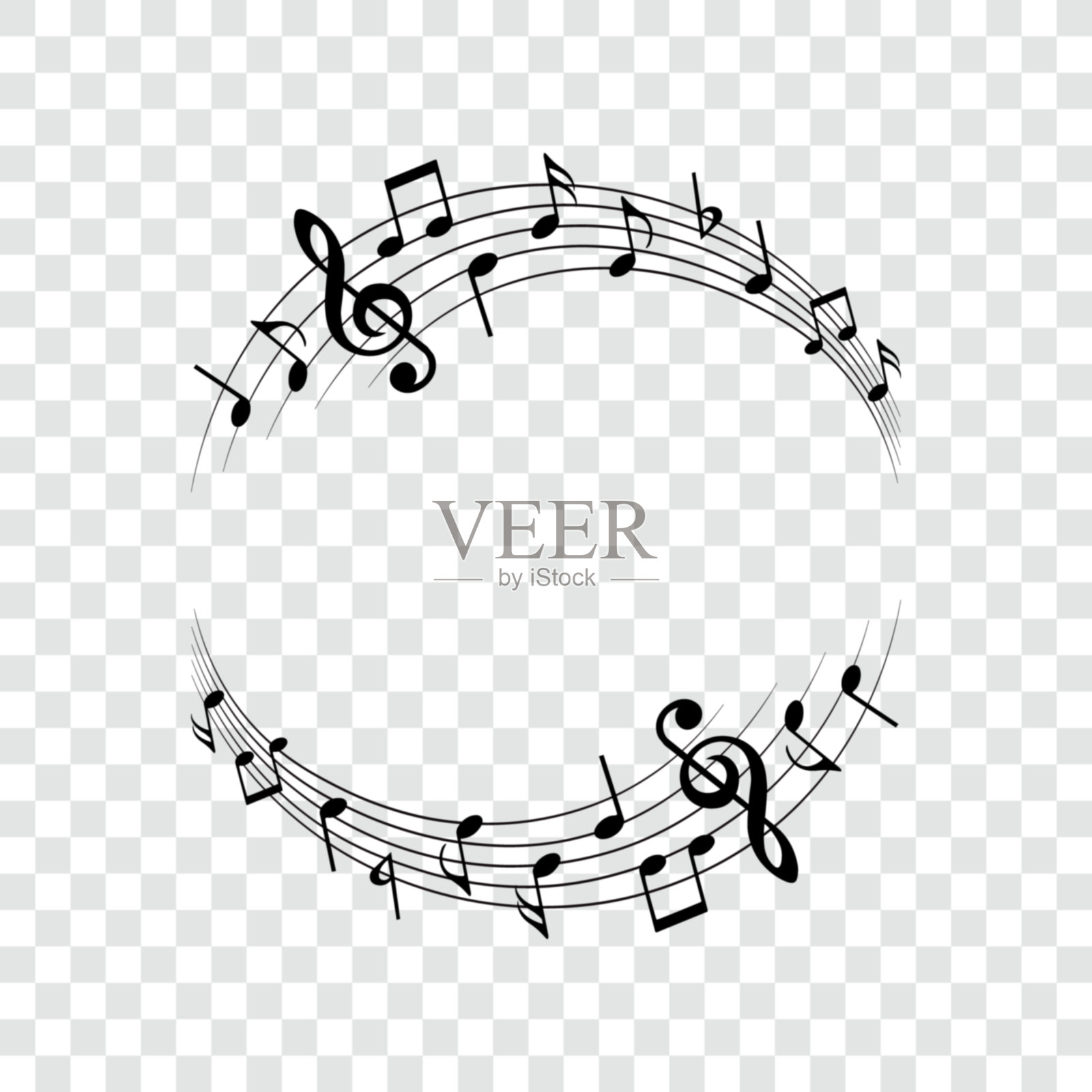 音乐笔记背景，圆形音乐框架，矢量插图。插画图片素材