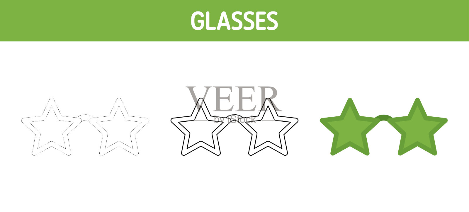 儿童眼镜描摹和着色工作表插画图片素材