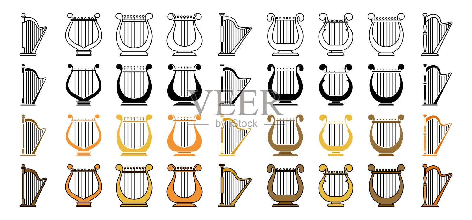 竖琴设计元素的集合插画图片素材