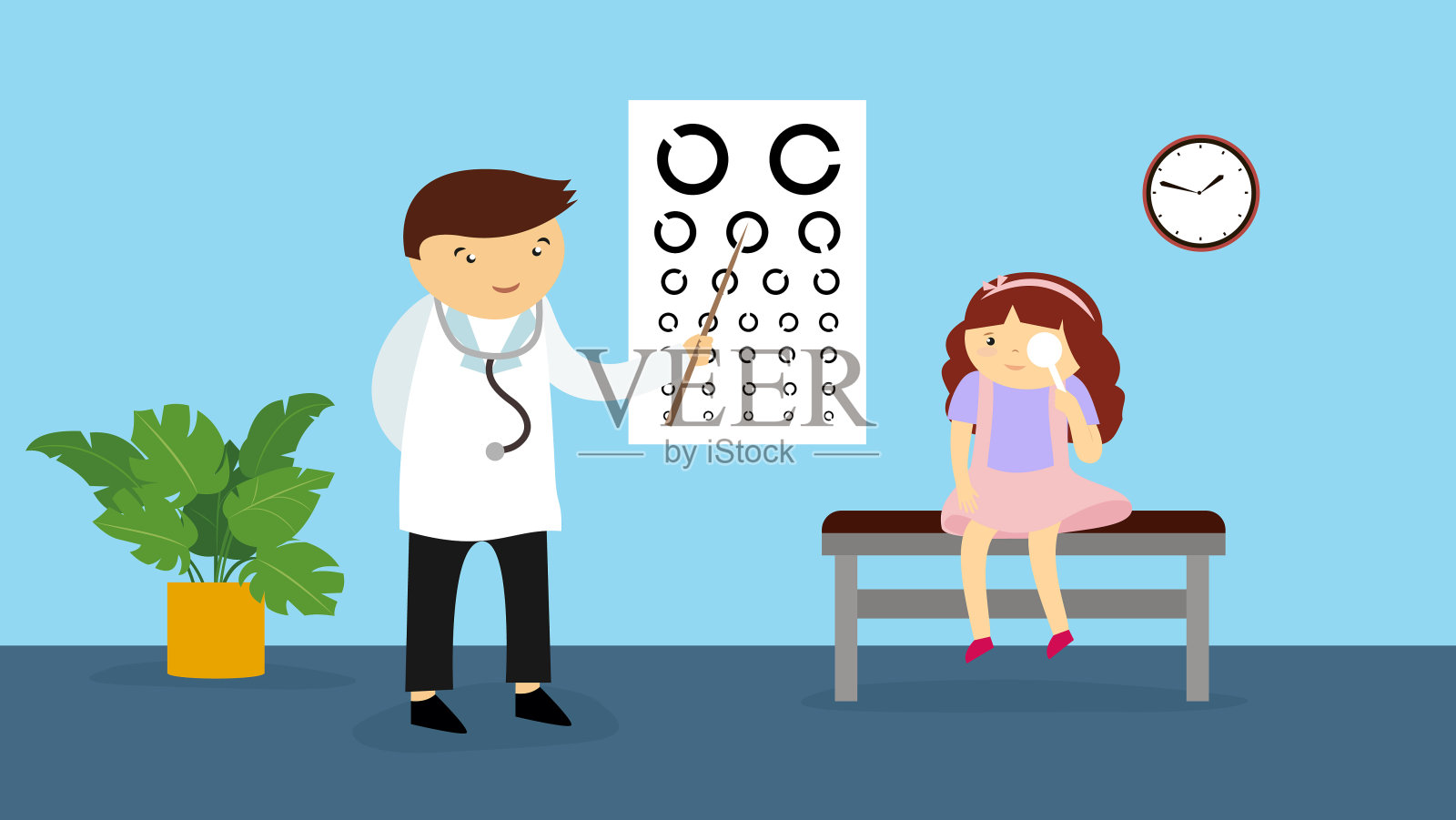 医生在医院给一个小女孩做检查。矢量图插画图片素材