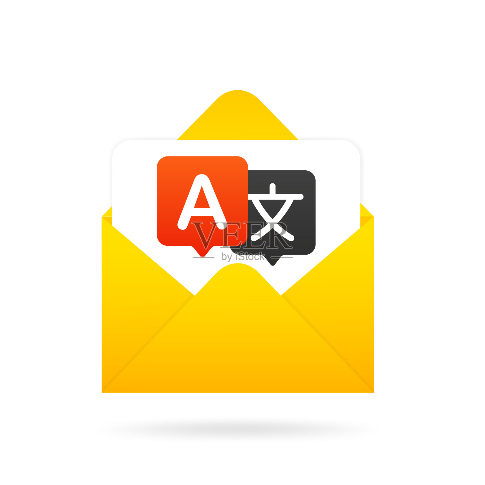 语言翻译。附译文的信聊天消息翻译应用程序。聊天气泡与语言翻译图标在不同。多语言在线翻译。矢量图插画图片素材