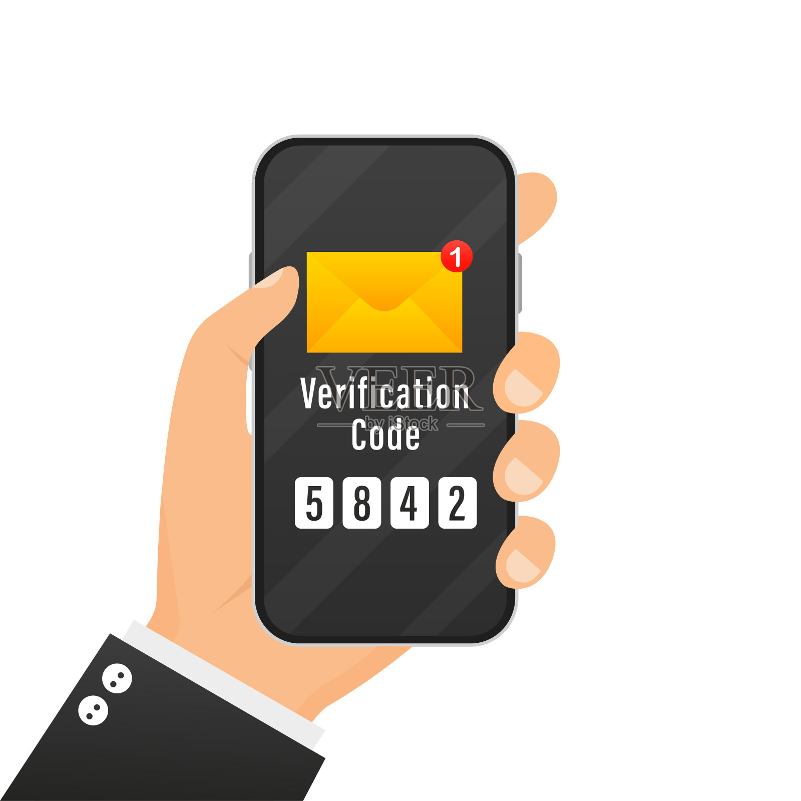 验证代码。密码，安全通知，登录确认或短信推送代码，智能手机留言板图标。矢量图插画图片素材