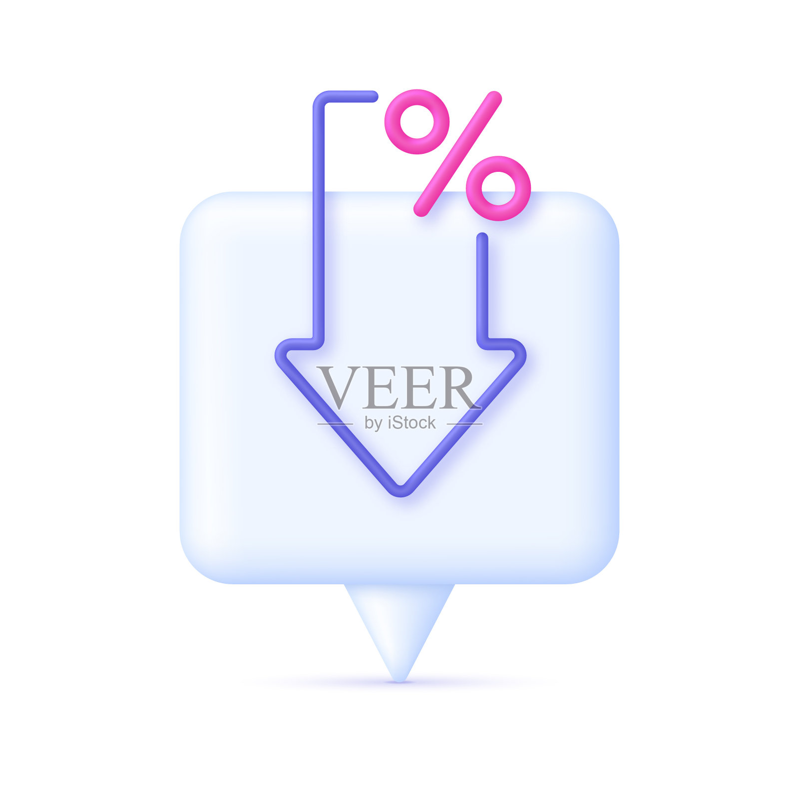 语音泡泡上的3D百分比和箭头图标。利率、金融、银行、信贷和货币领域的概念。插画图片素材