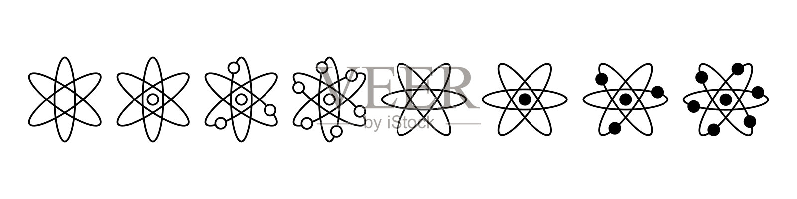 原子图标设置。分子或原子符号。矢量插图隔离在白色背景上。插画图片素材