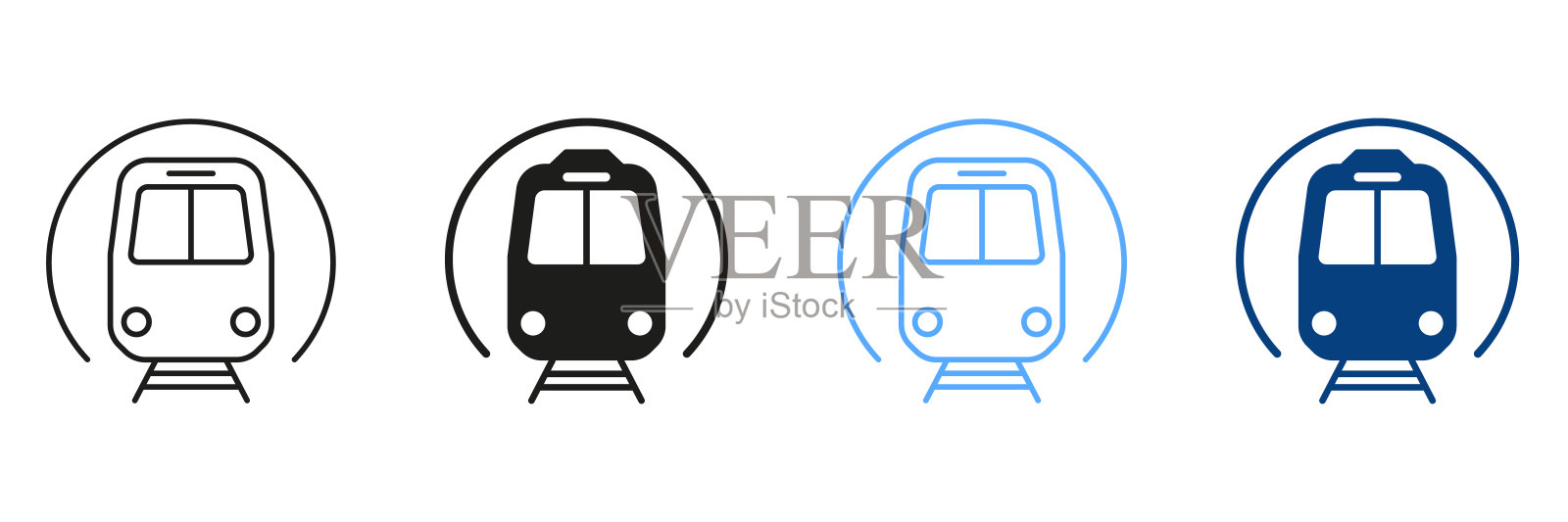 地铁线路和剪影颜色图标设置。电动公共交通，地下车站集合的轮廓和固体符号。地铁站象形图。孤立矢量图插画图片素材