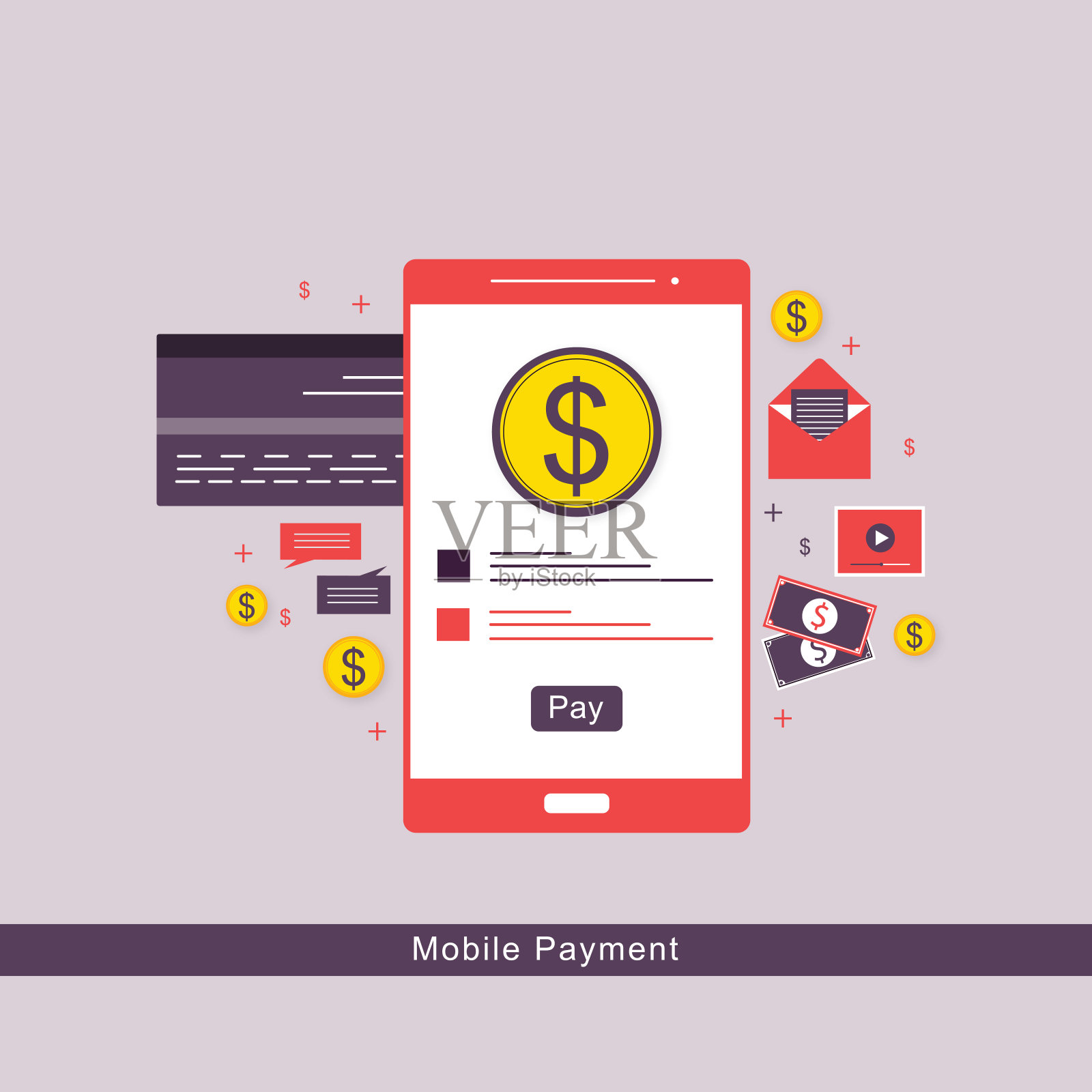 移动支付应用程序，手持智能手机的概念单位插画图片素材