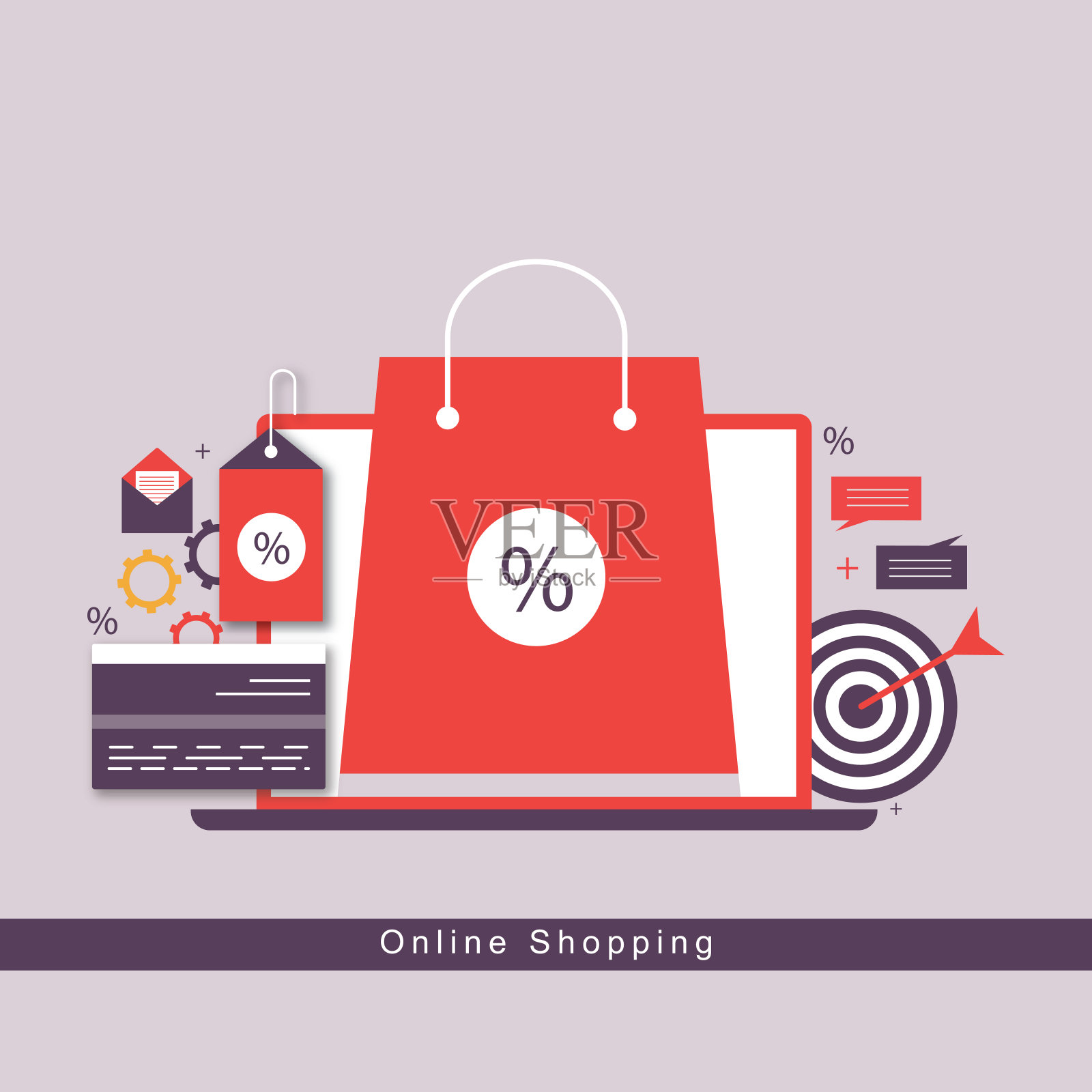 用智能手机网购。电子商务概念插画图片素材