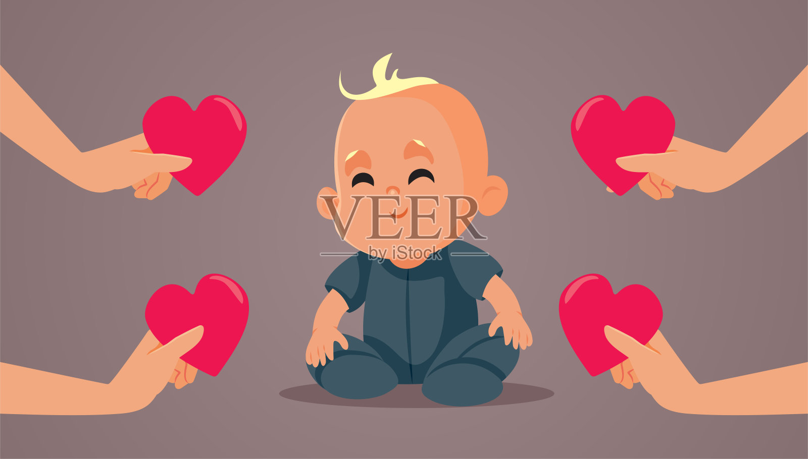 快乐的宝宝从家人那里得到足够的爱插画图片素材