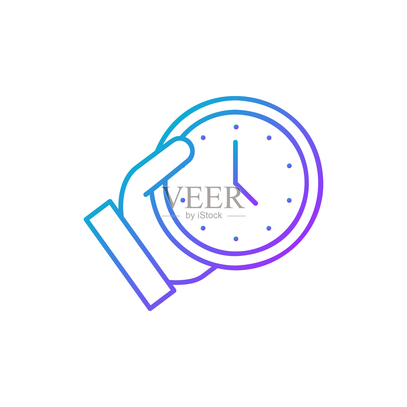 手持时钟，保持时间，保存时间梯度线性图标。时间管理符号设计。插画图片素材