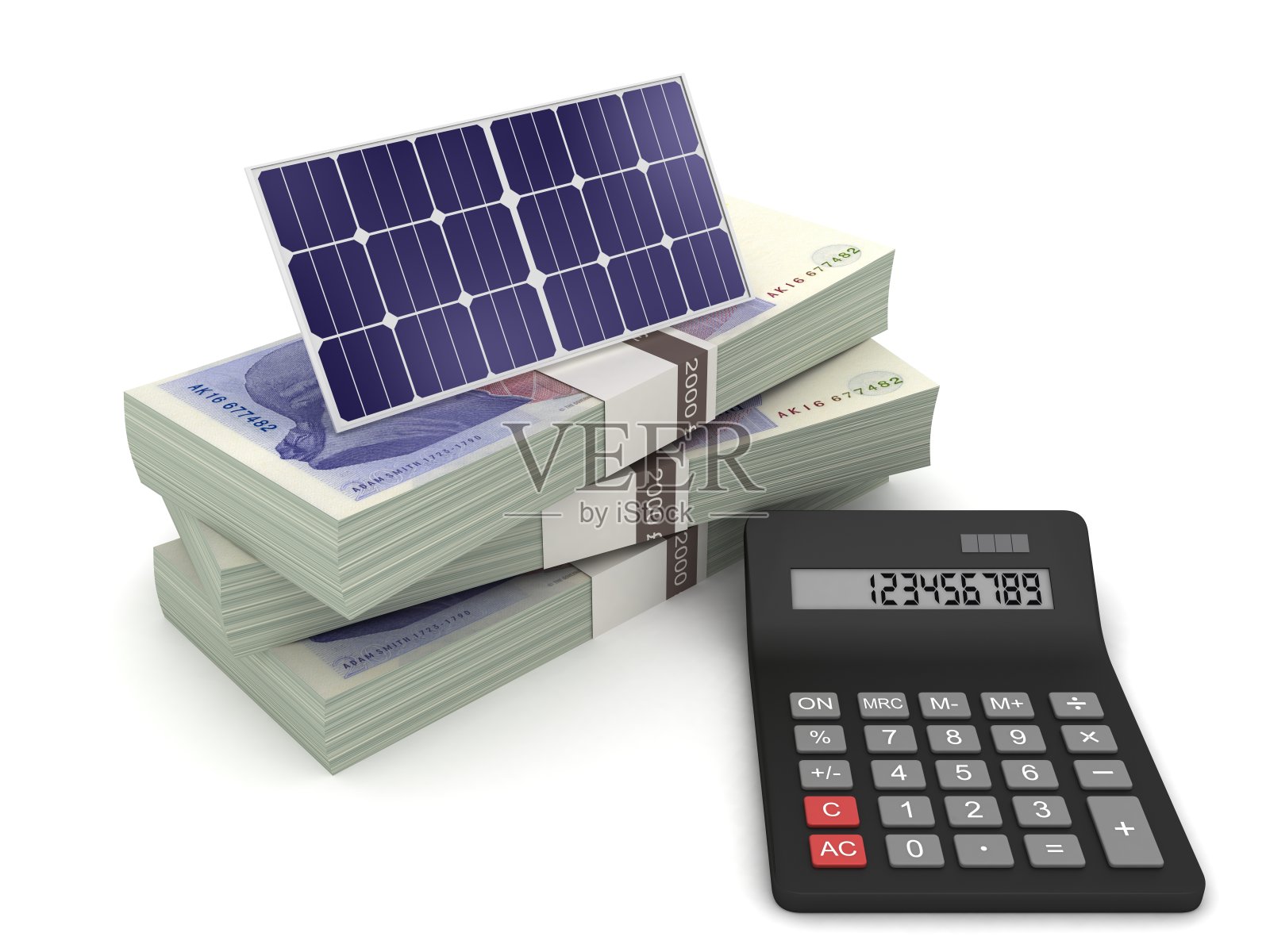 太阳能电池板可再生能源效率省钱计算器照片摄影图片