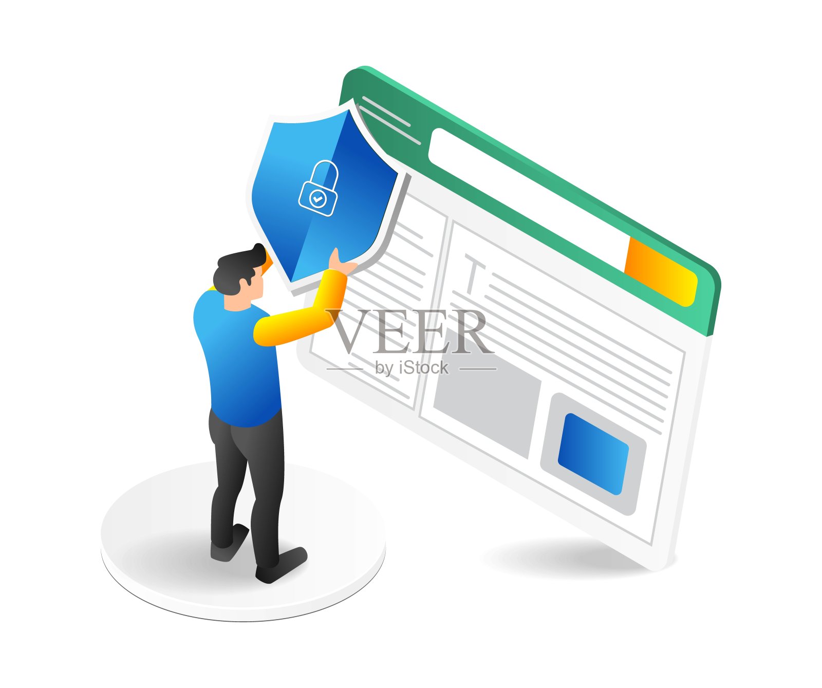 人造安全vpn的等距平面三维插图概念插画图片素材