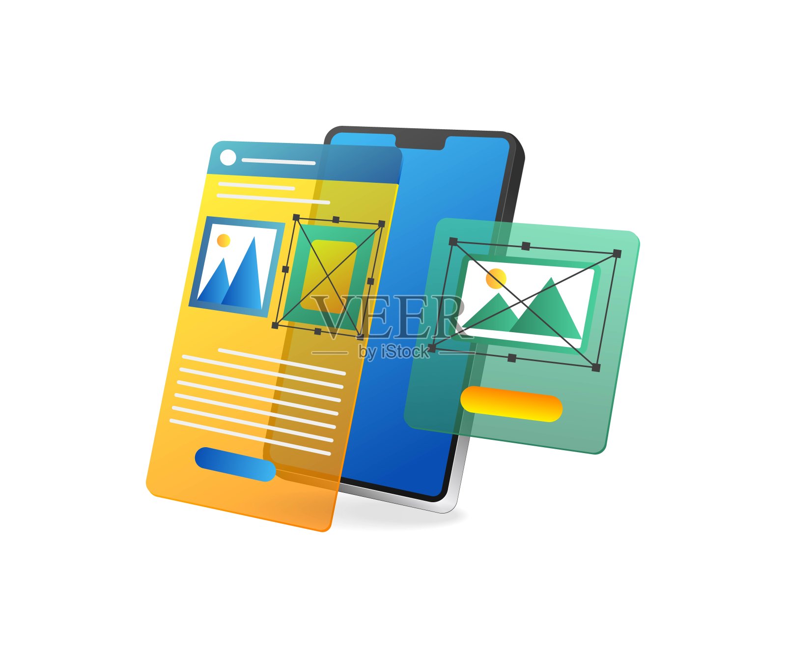 等距平面三维插图概念集智能手机应用程序网页布局插画图片素材