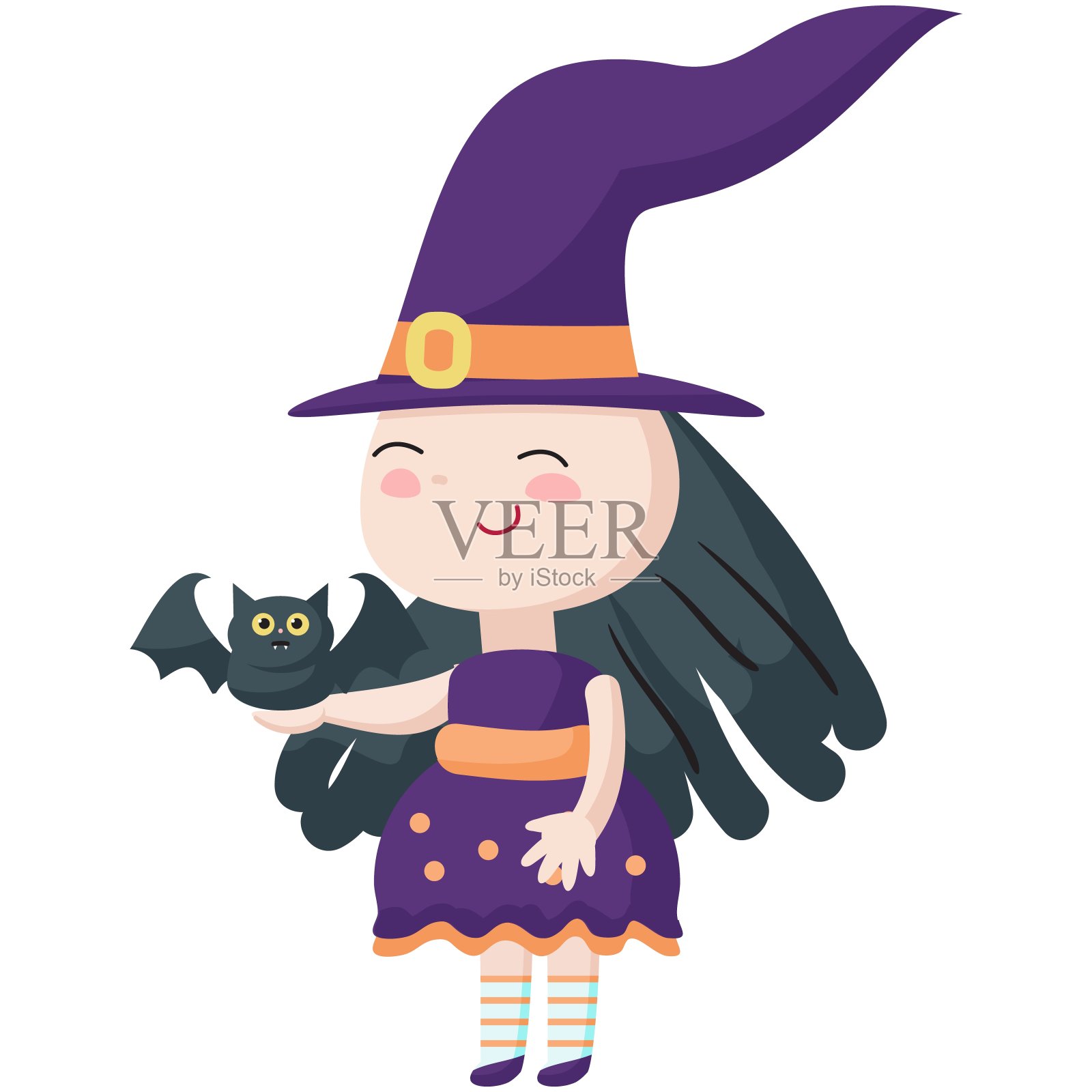 女巫握着蝙蝠的手矢量卡通图标插画图片素材