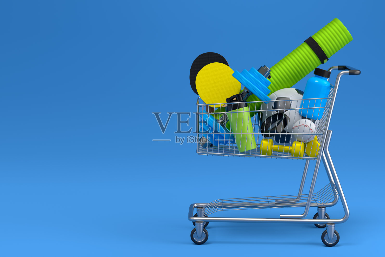 运动器材健身，健身房，混合健身在购物车上的蓝色照片摄影图片
