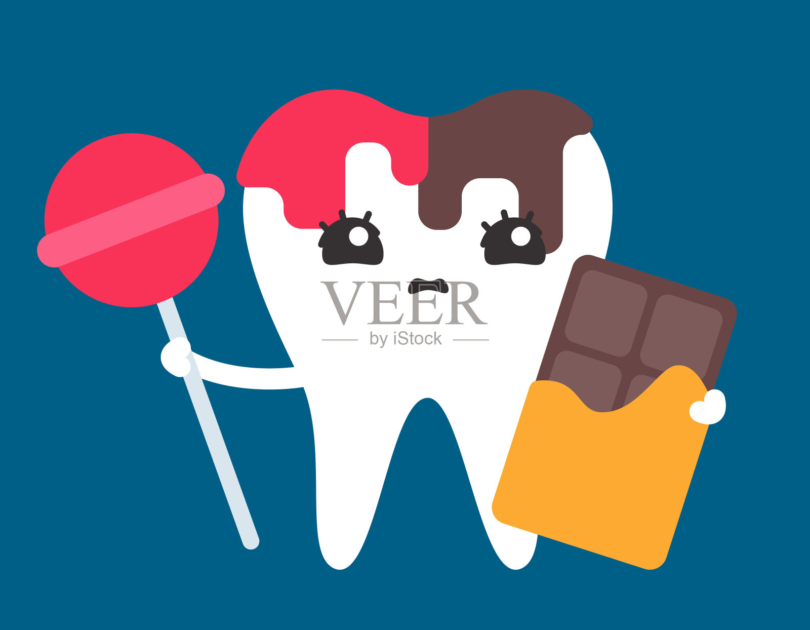 牙齿配棒棒糖和巧克力。插画图片素材