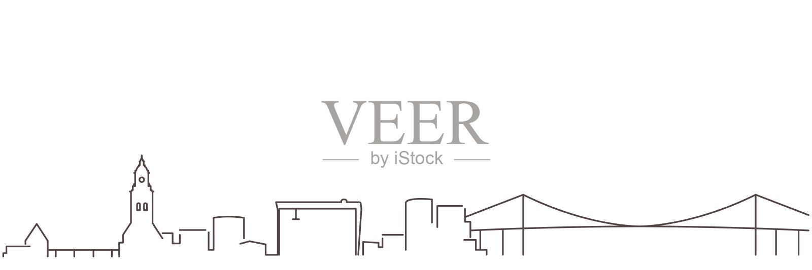 哥德堡黑线简单的极简主义天际线与白色背景插画图片素材