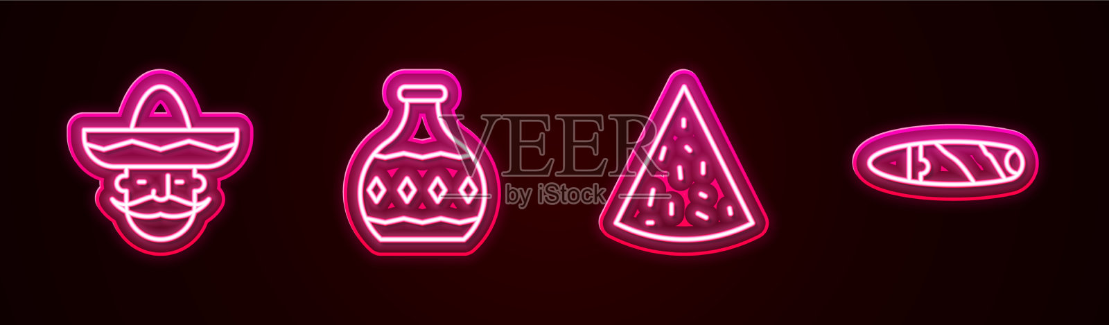 套线墨西哥男子宽边帽龙舌兰酒瓶插画图片素材