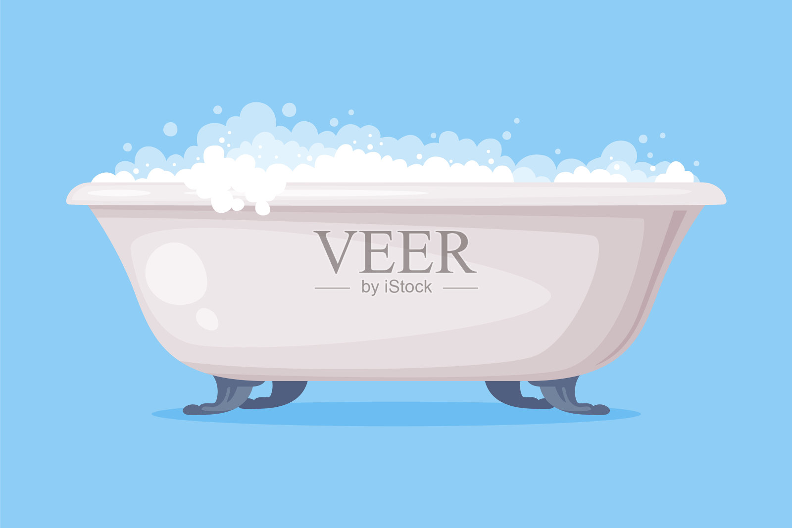 铸铁浴缸足浸满肥皂水插画图片素材