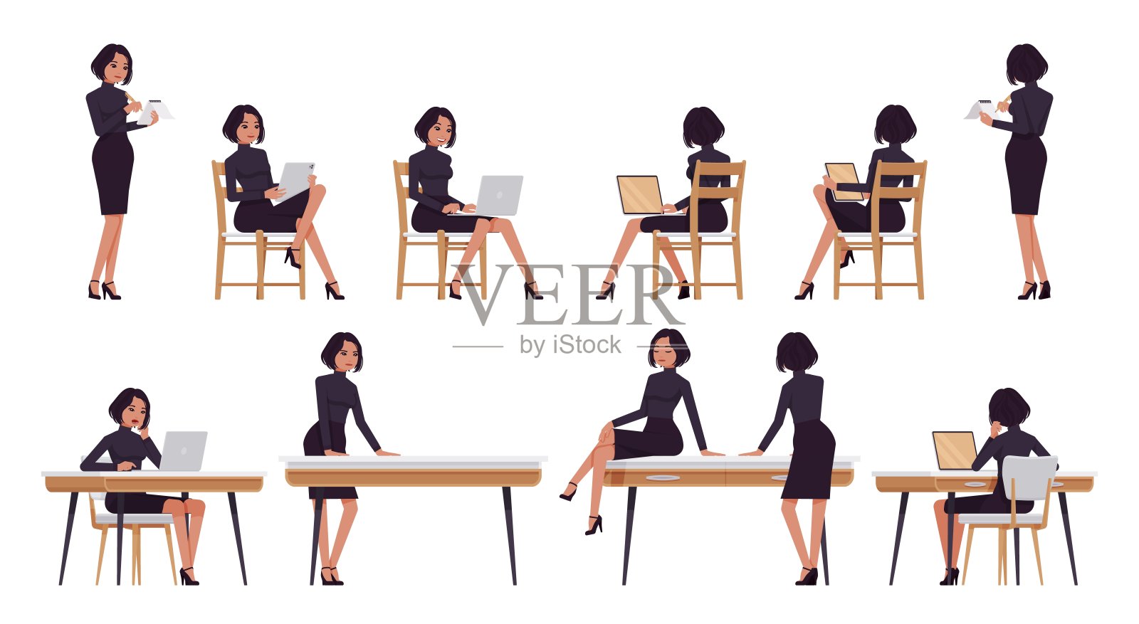 商业女人职业女人集，工作女人迷人插画图片素材