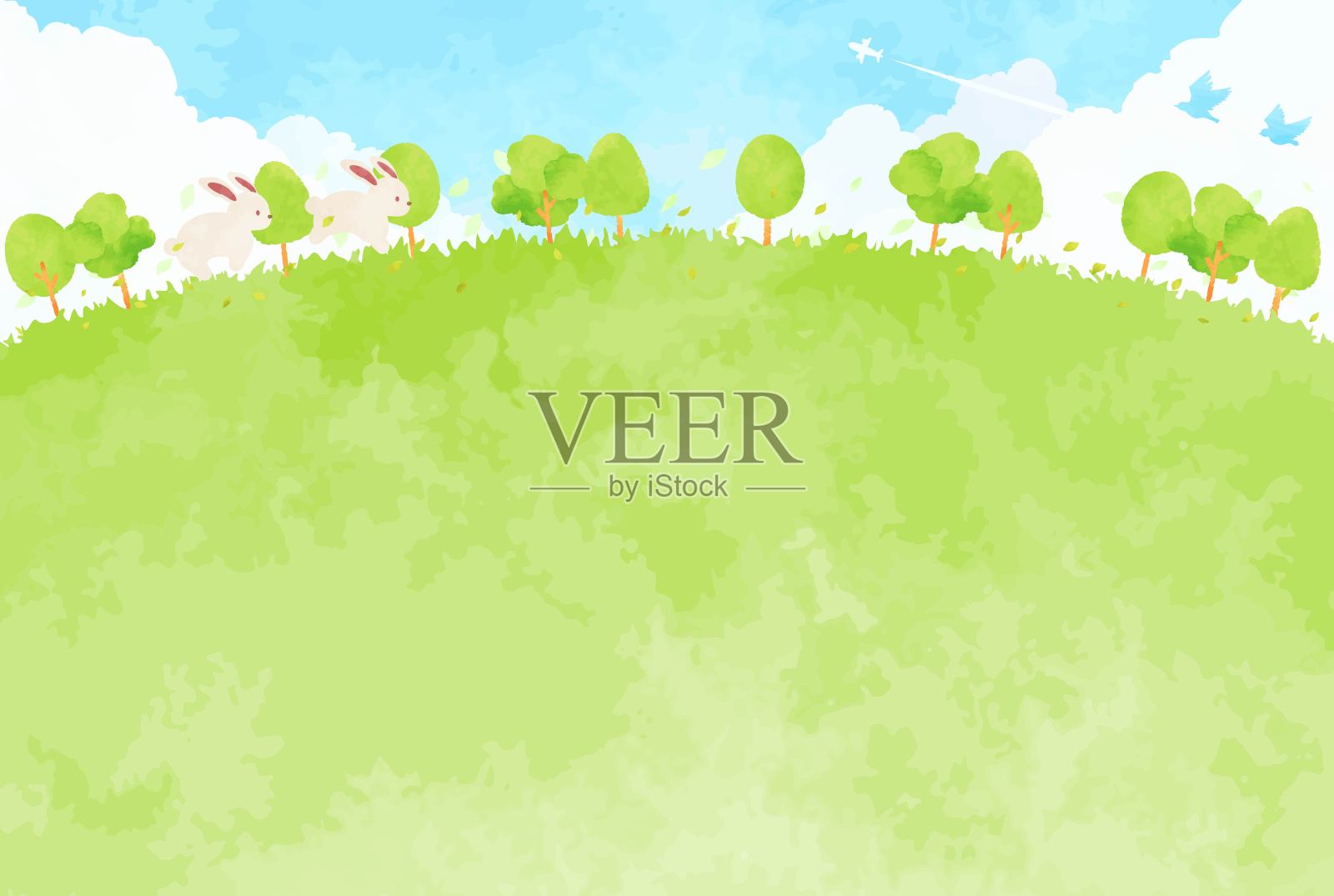 美丽的水彩郁郁葱葱的绿色背景插图插画图片素材