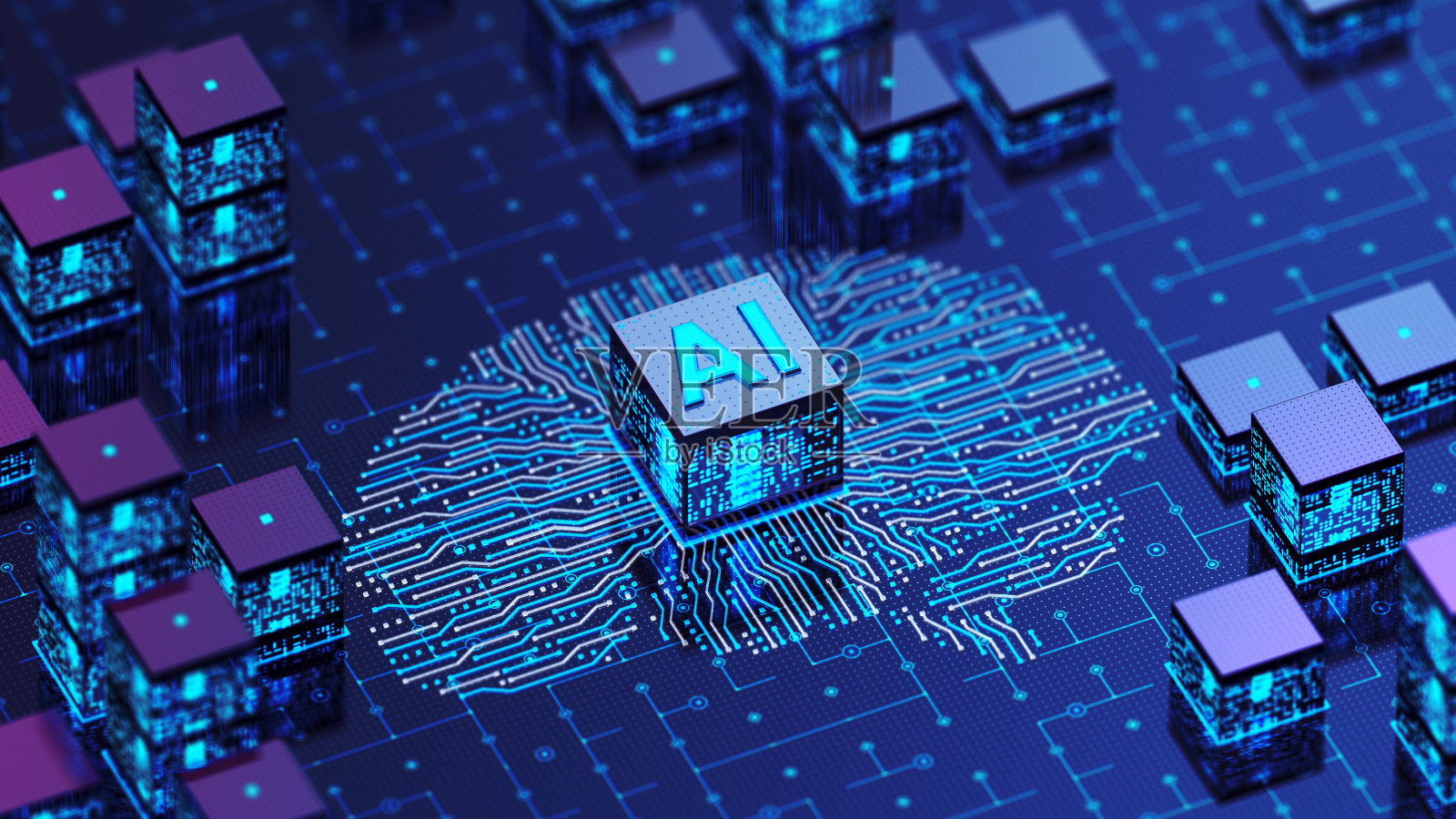 人工智能CPU大脑概念蓝色照片摄影图片