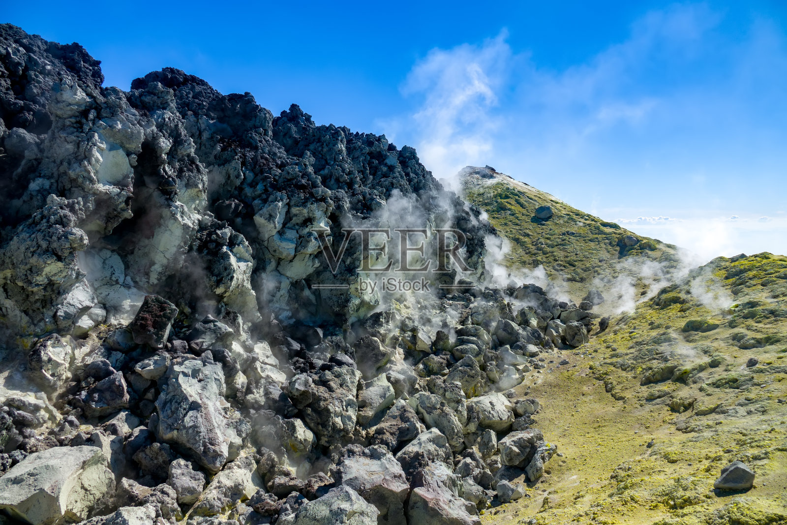 在一座活火山的火山口里照片摄影图片