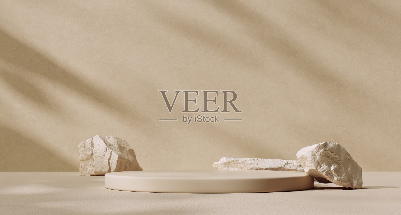 最小抽象的室内平台和石头。对象显示产品演示模型。三维渲染照片摄影图片