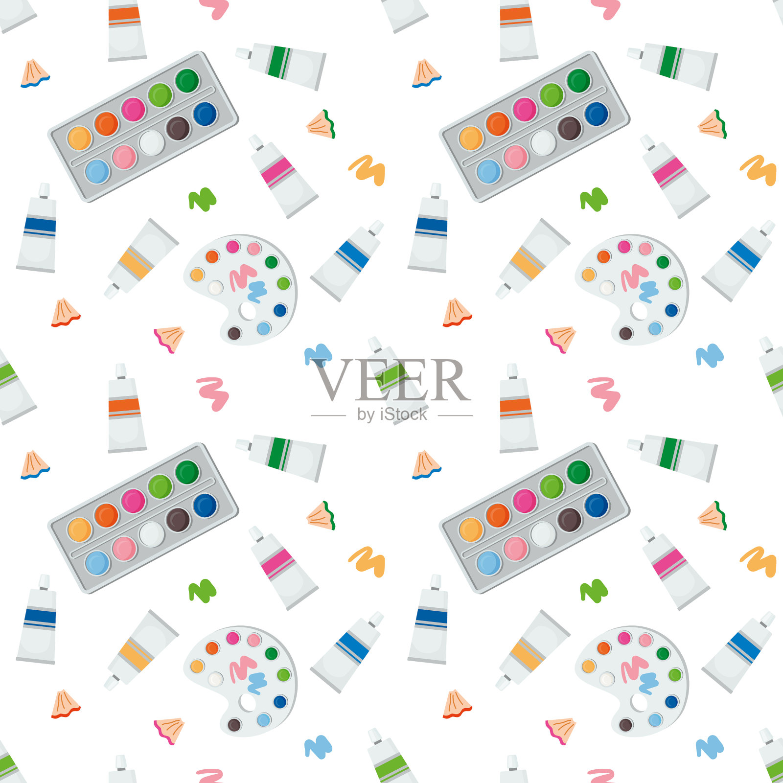 矢量无缝模式与调色板，油漆盒和管插画图片素材