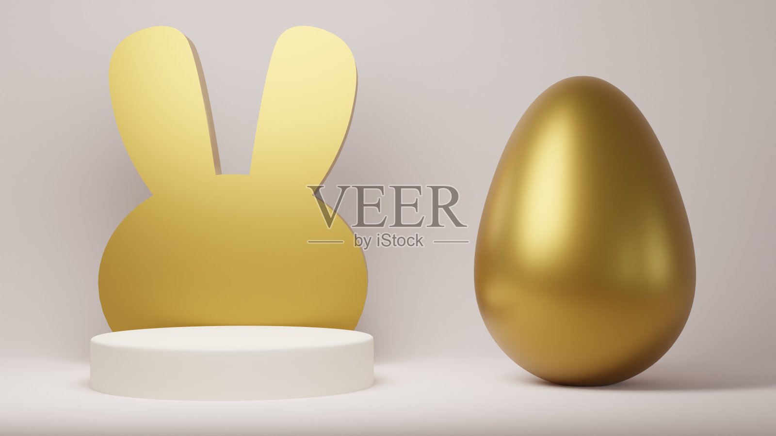 快乐复活节产品展示架。复活节讲台上的金色背景3D渲染。照片摄影图片