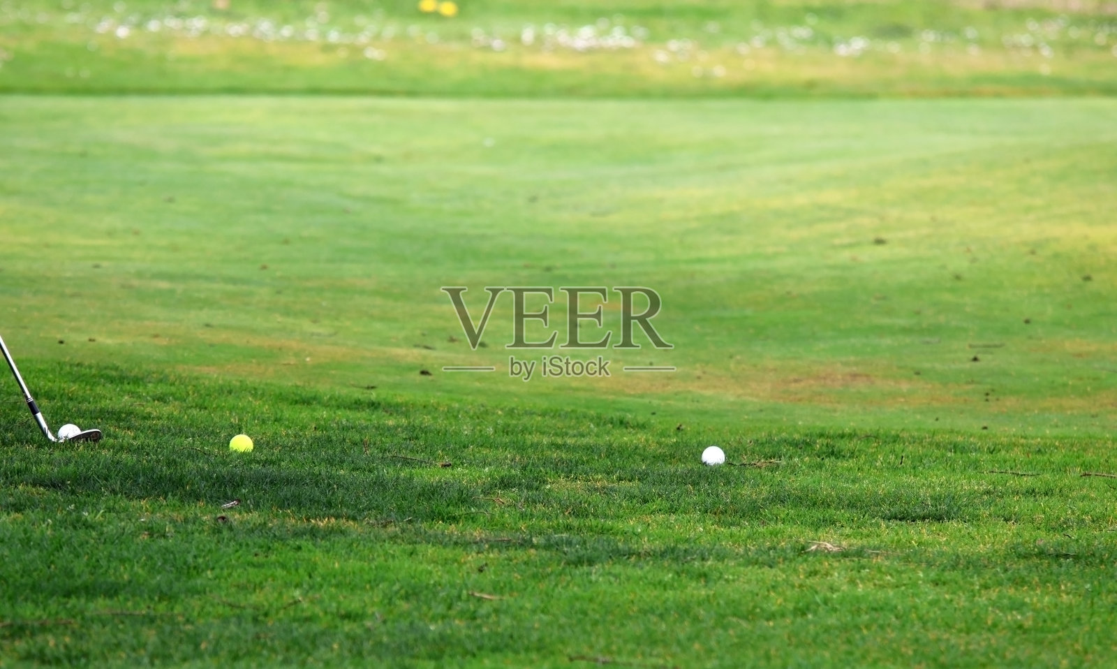 在高尔夫球场上练习击球的高尔夫球手照片摄影图片
