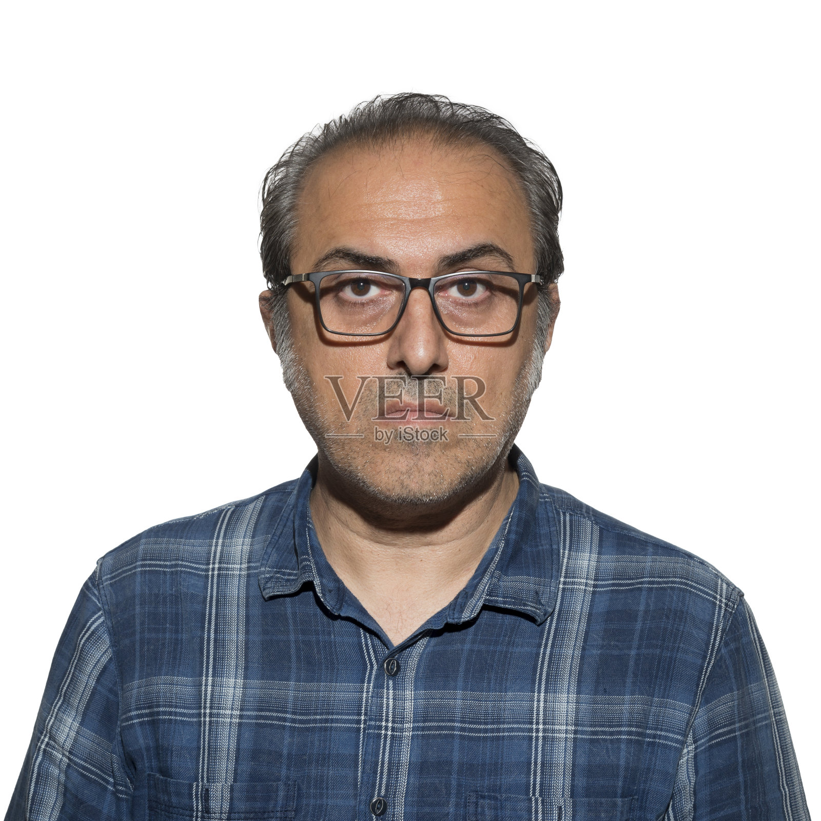 成年男子的肖像在眼镜上的白色背景照片摄影图片